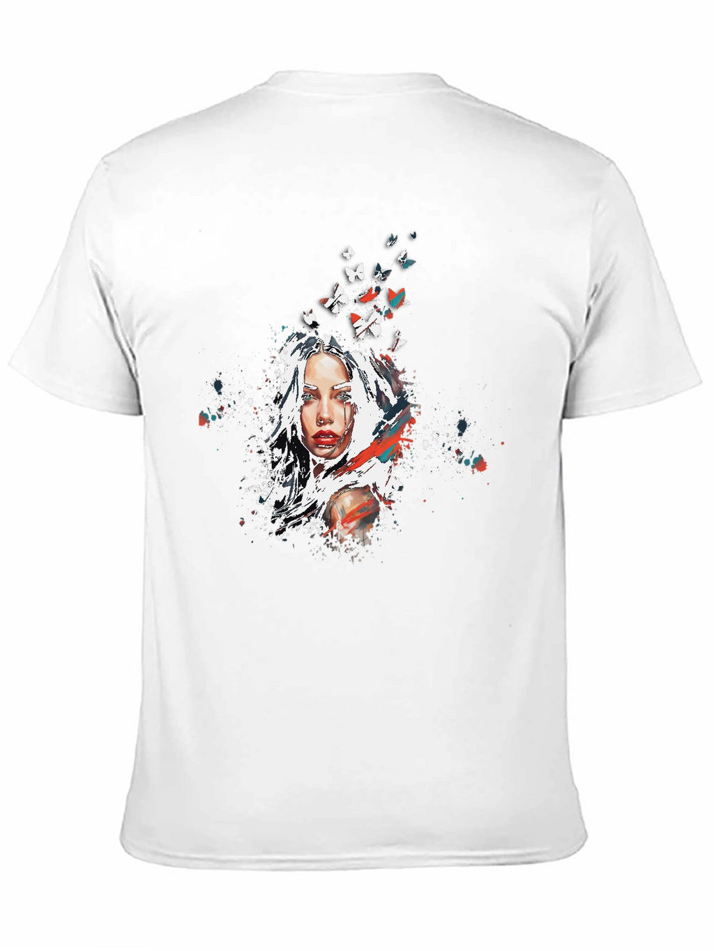 Artistic Woman Butterfly Graphic Black T-Shirt