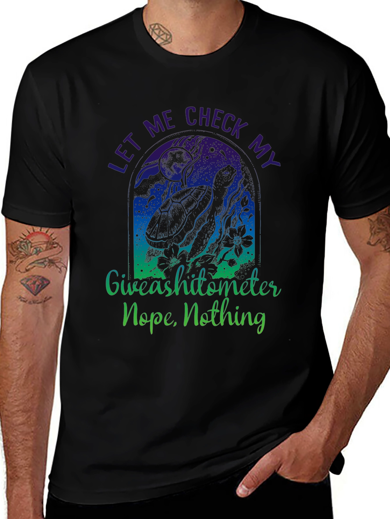 Funny Turtle Giveashitometer Mens Black T-Shirt