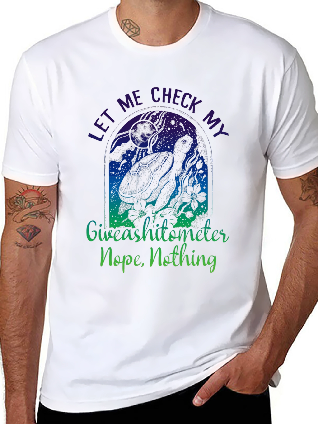 Funny Turtle Giveashitometer Mens Black T-Shirt