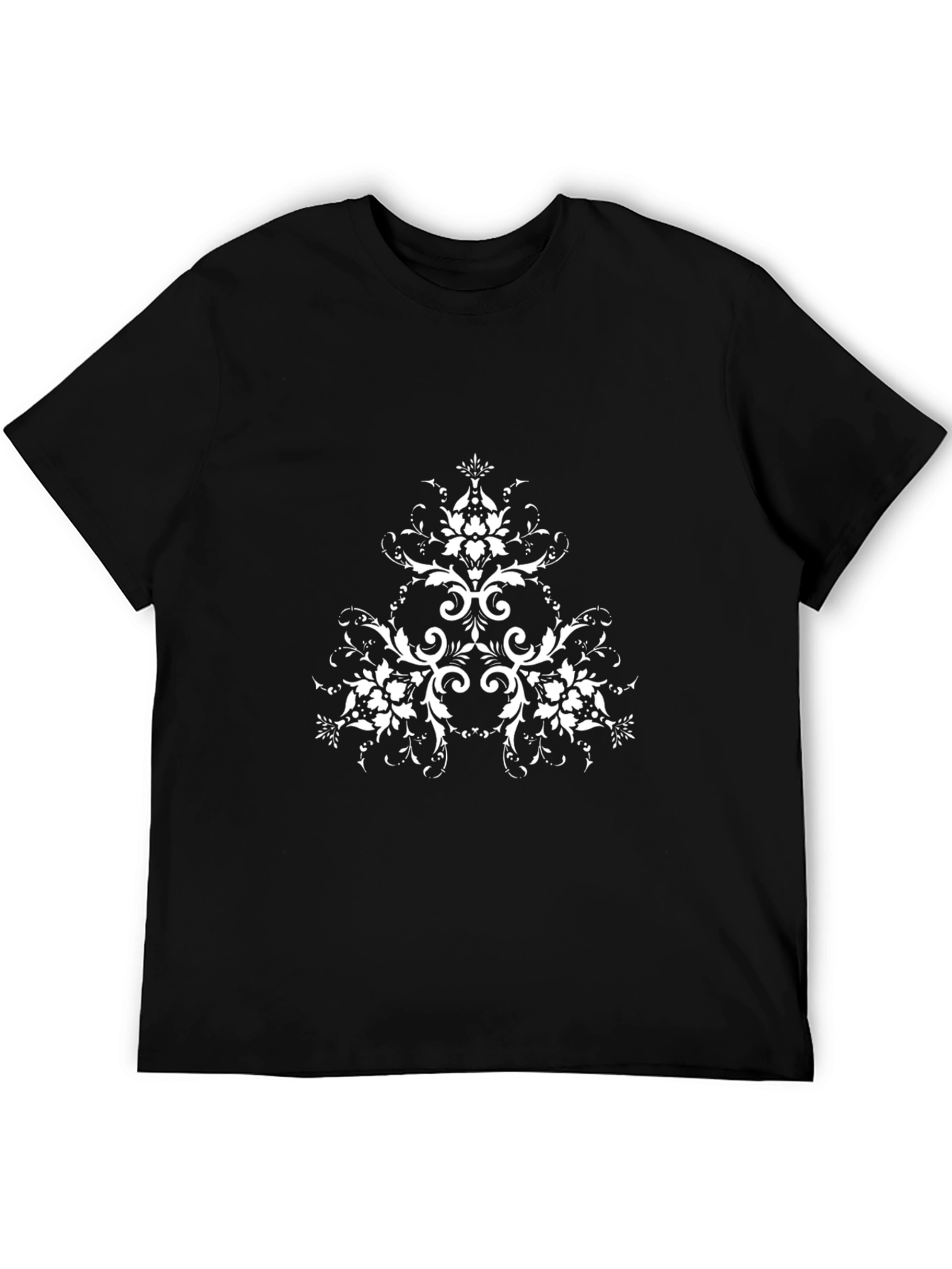 Elegant Black T-Shirt with White Floral Design
