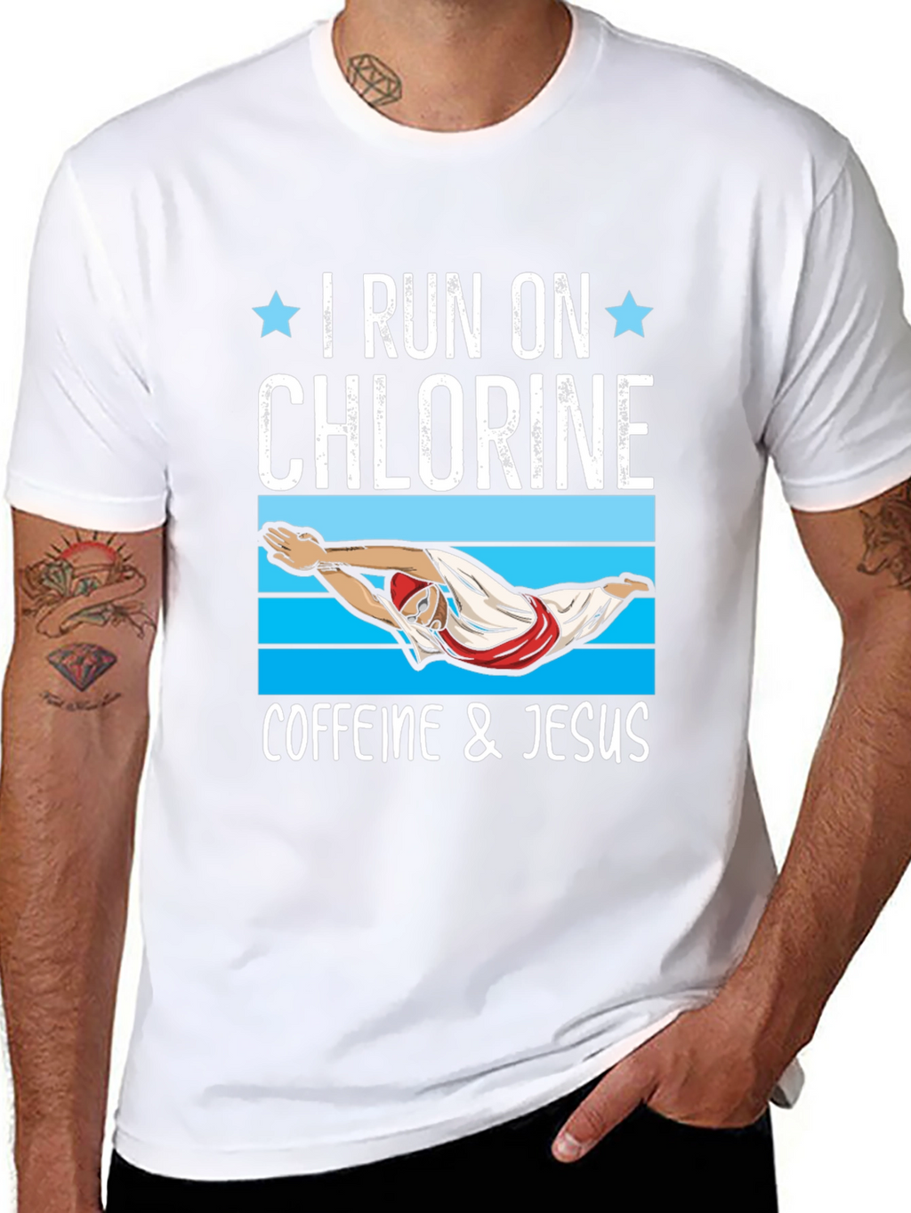 I Run on Chlorine Caffeine & Jesus T-Shirt