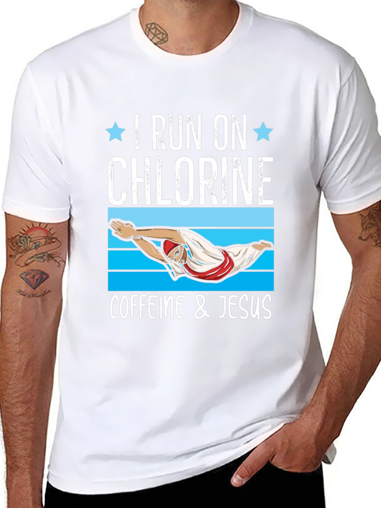 I Run on Chlorine Caffeine & Jesus T-Shirt