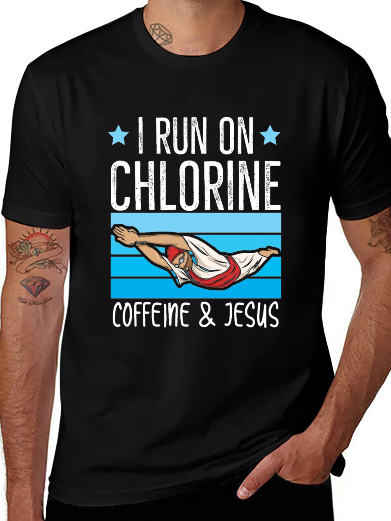 I Run on Chlorine Caffeine & Jesus T-Shirt