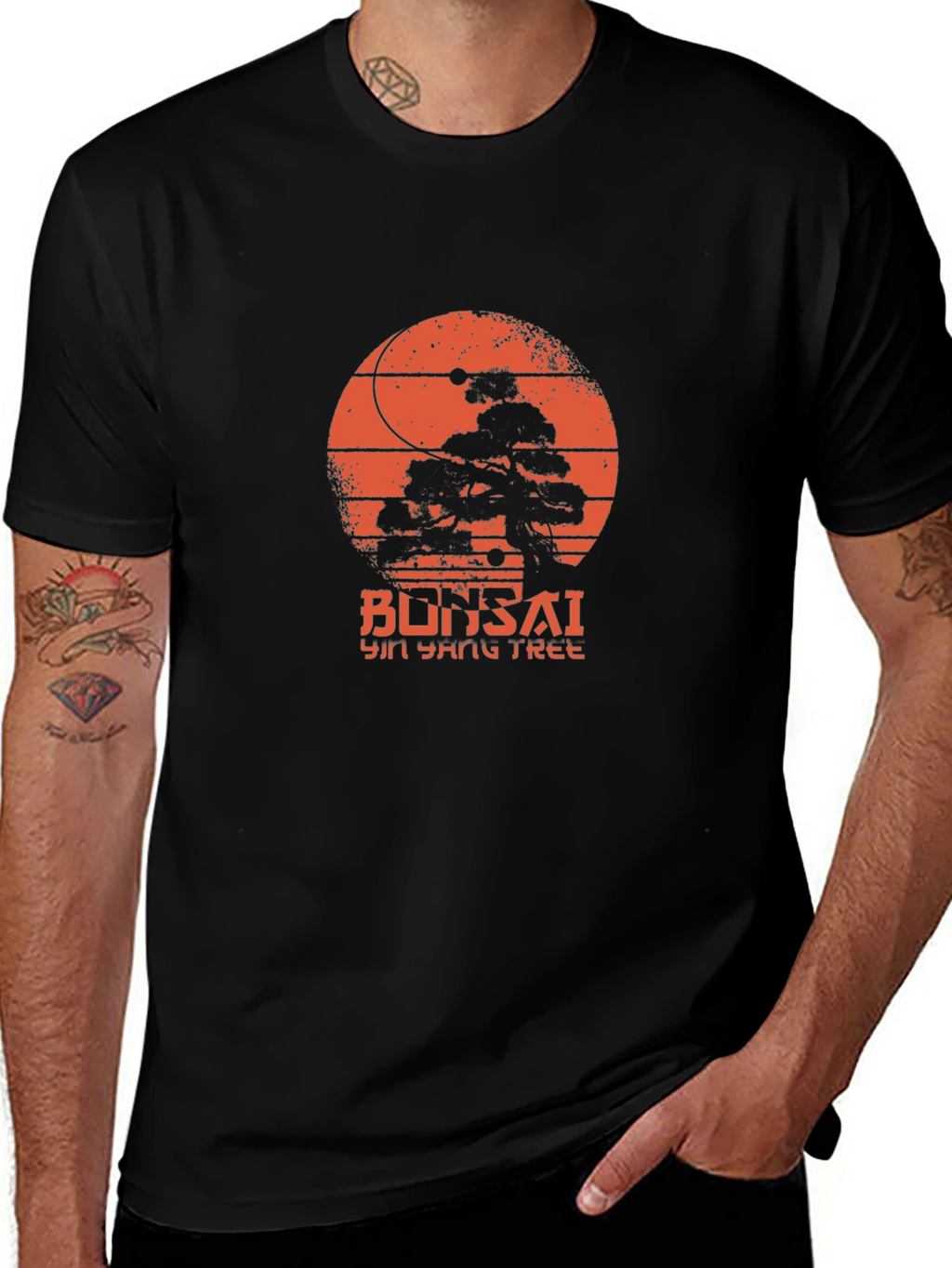 Bonsai Yin Yang Tree Graphic Tee - Black