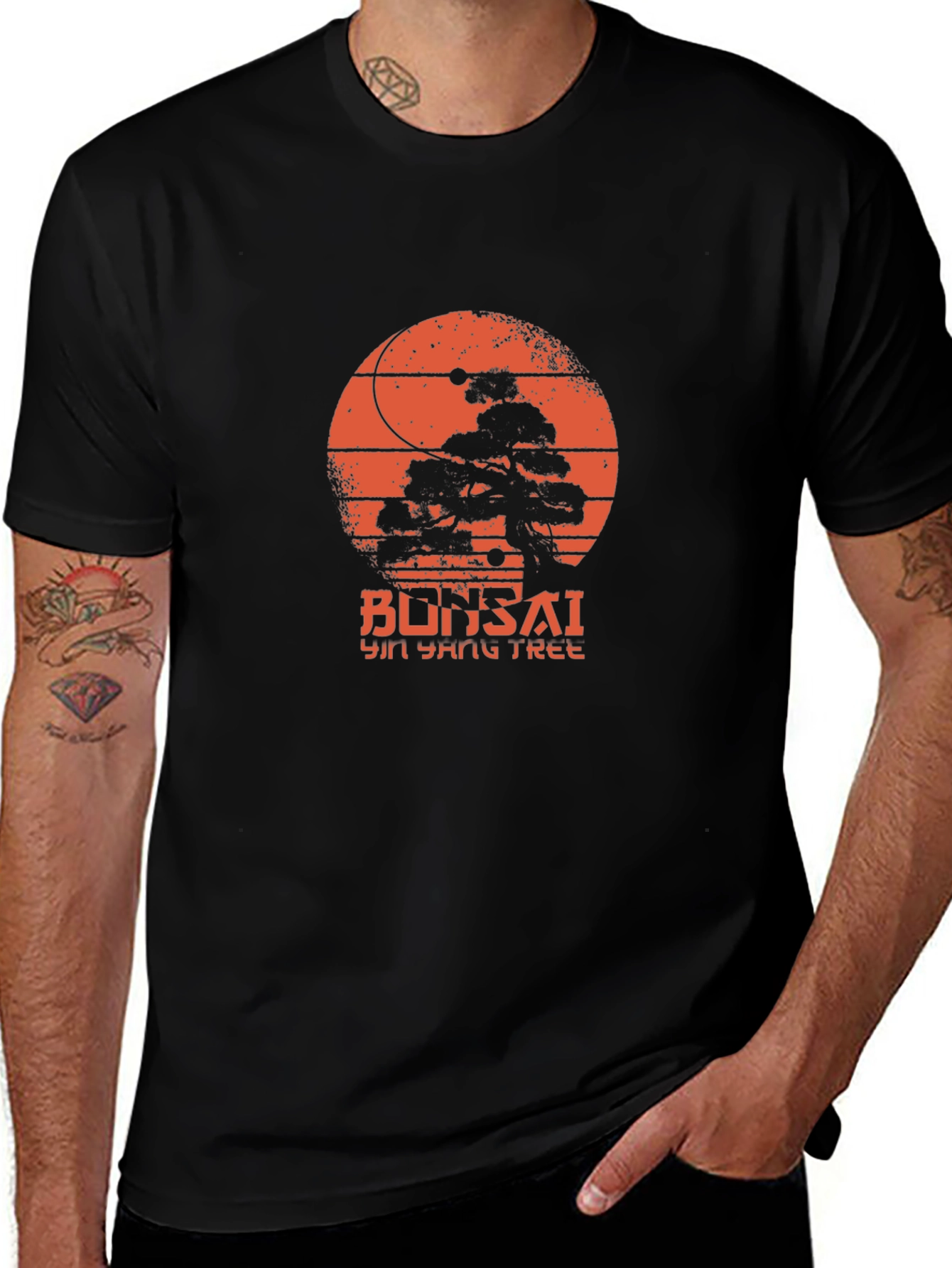 Bonsai Yin Yang Tree Graphic Tee - Black