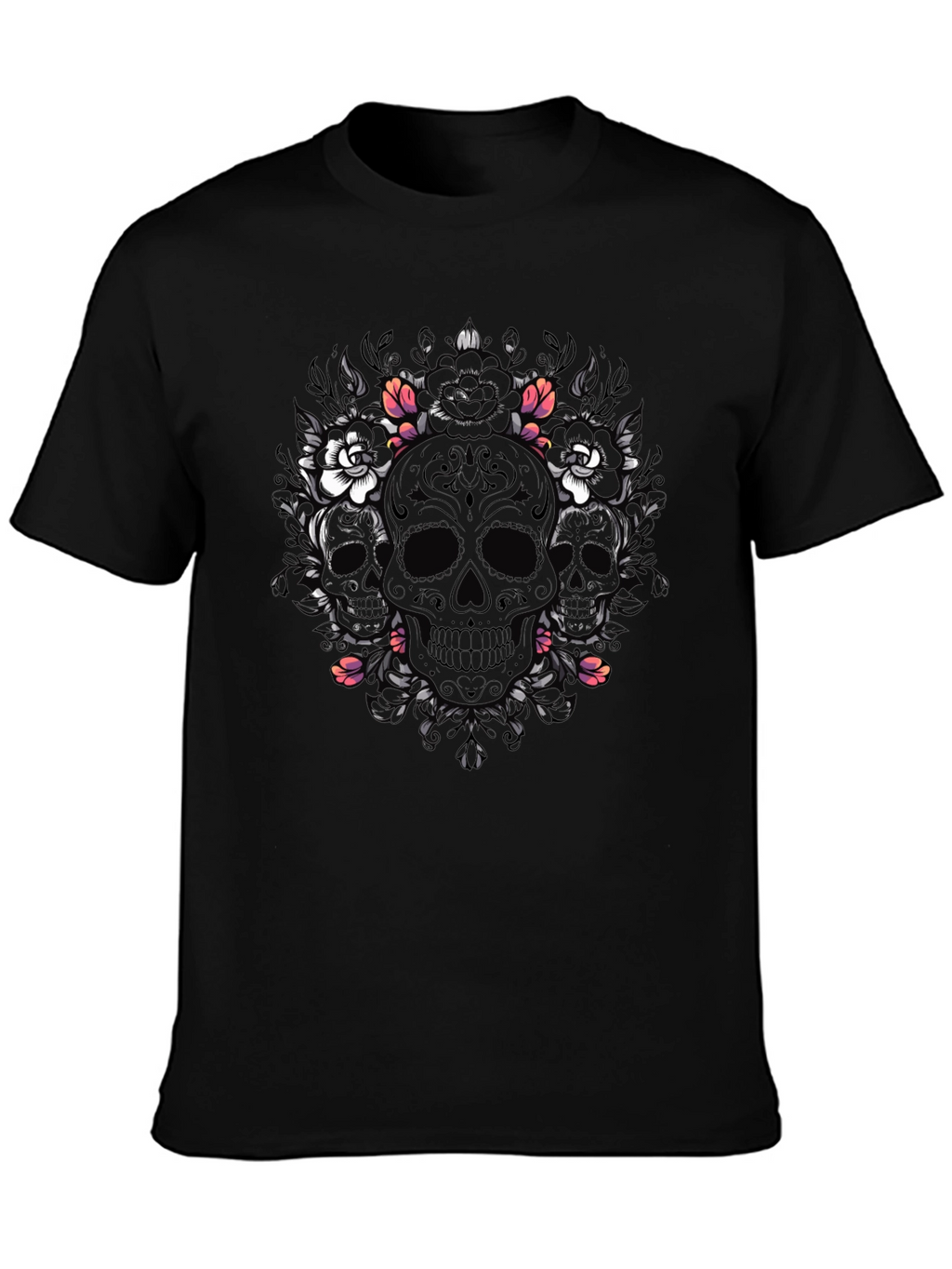 Skull & Floral T-Shirt - Dark Gothic Style