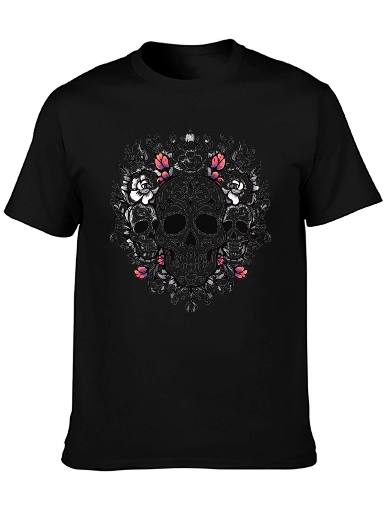 Skull & Floral T-Shirt - Dark Gothic Style