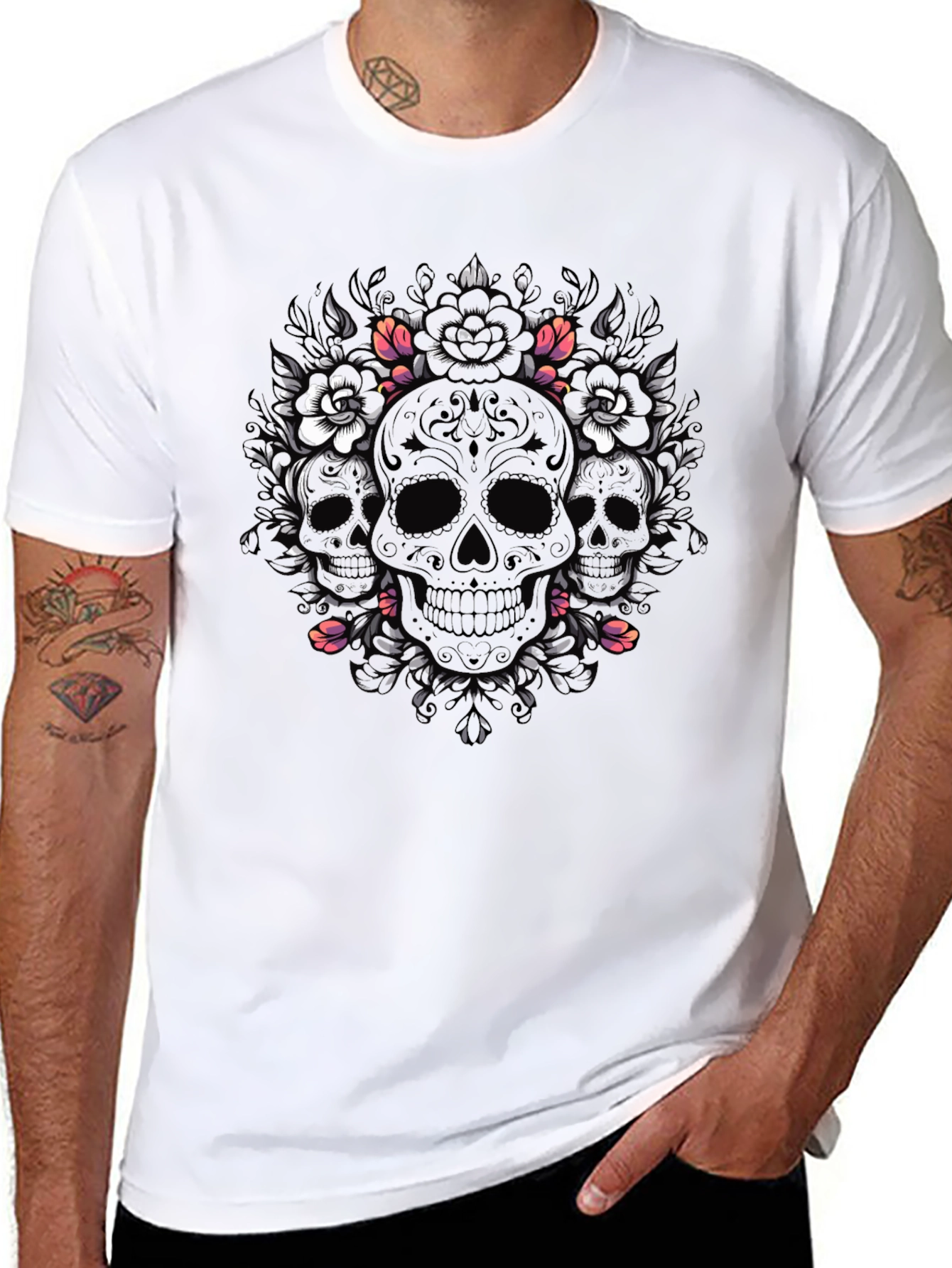 Skull & Floral T-Shirt - Dark Gothic Style