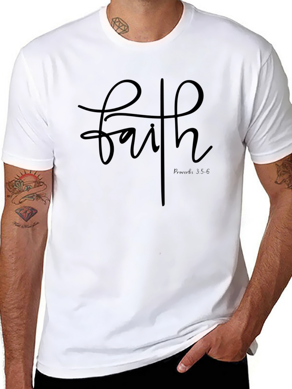 Faith Script T-Shirt: Proverbs 3:5-6 Christian Tee