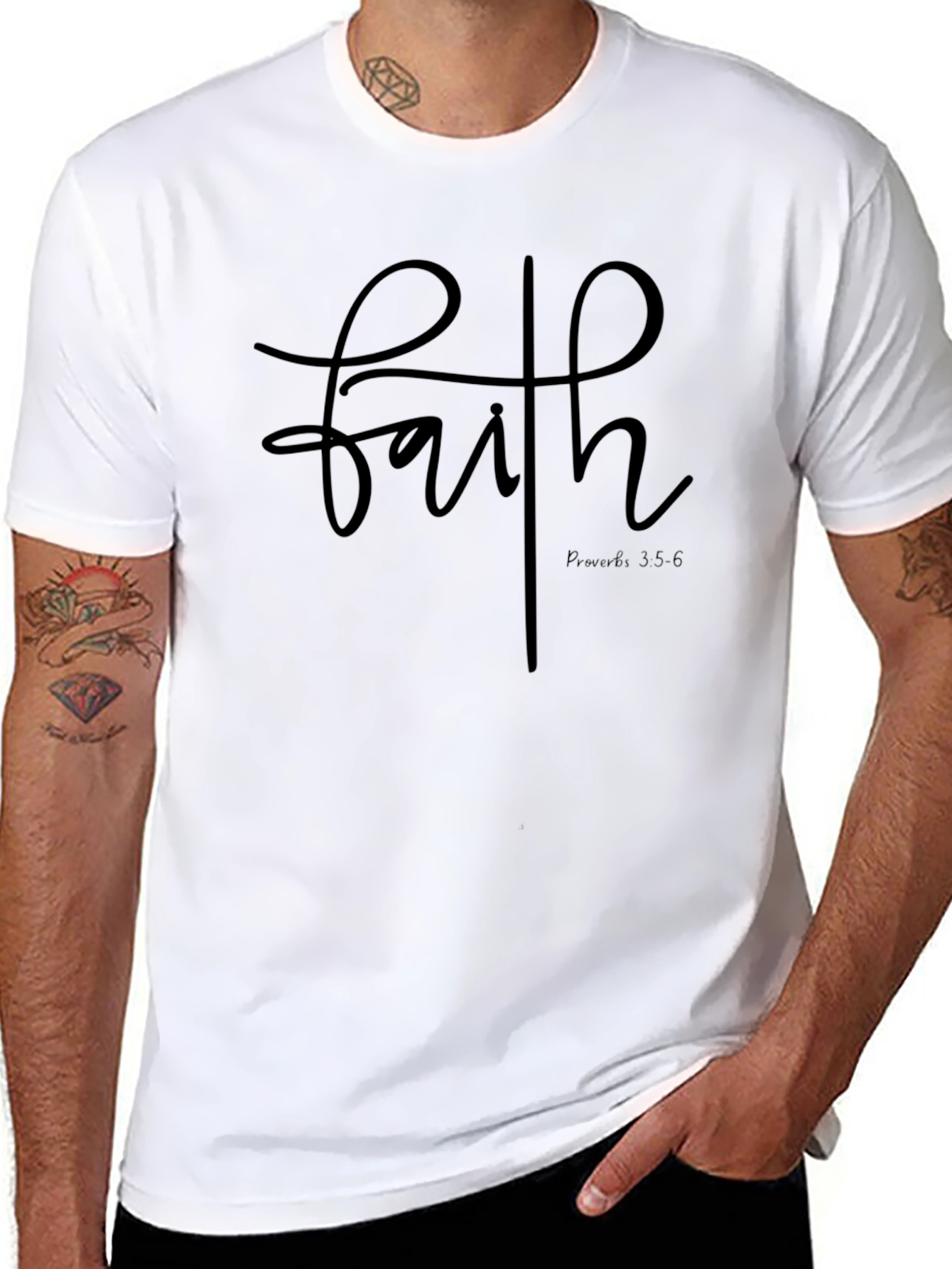 Faith Script T-Shirt: Proverbs 3:5-6 Christian Tee