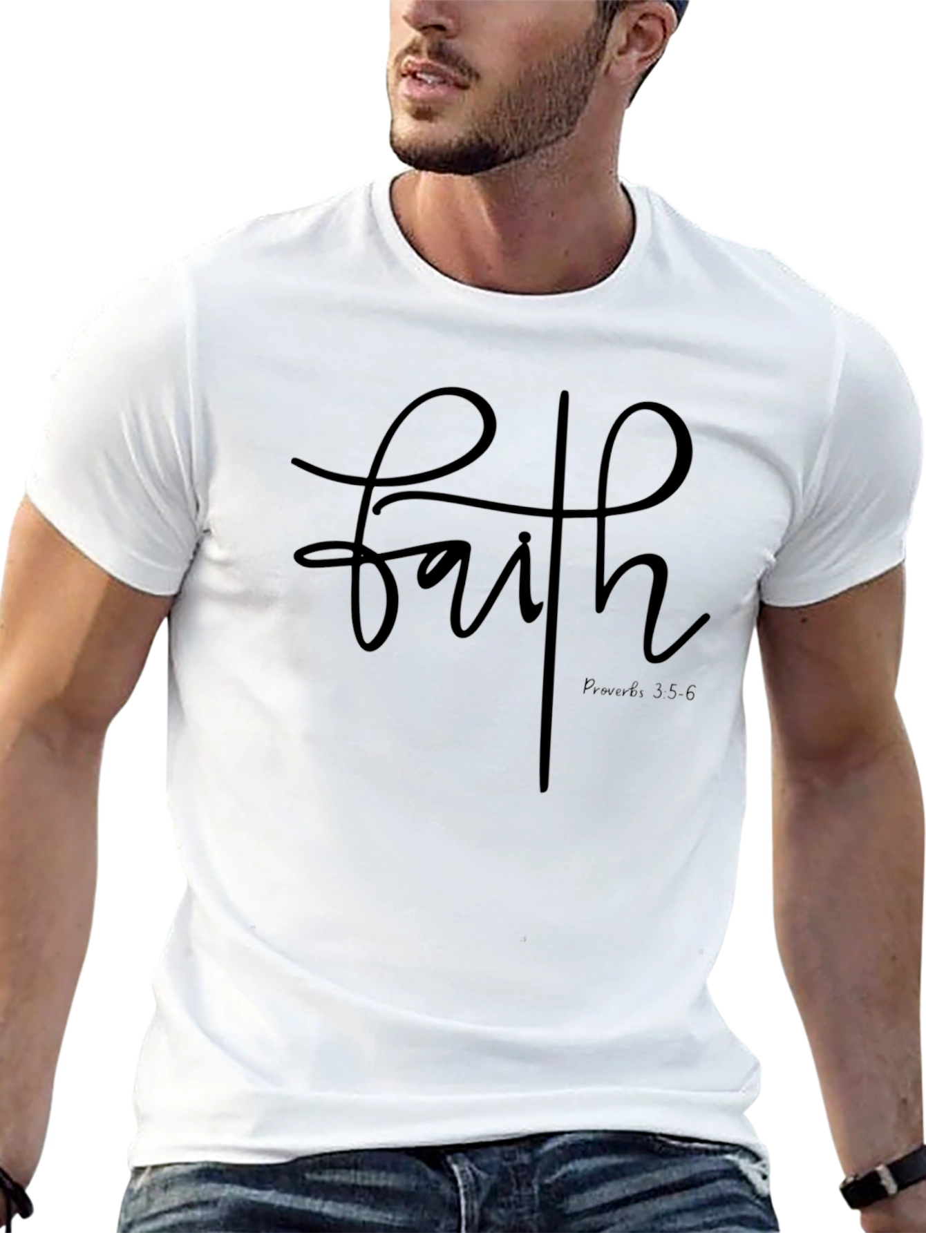 Faith Script T-Shirt: Proverbs 3:5-6 Christian Tee