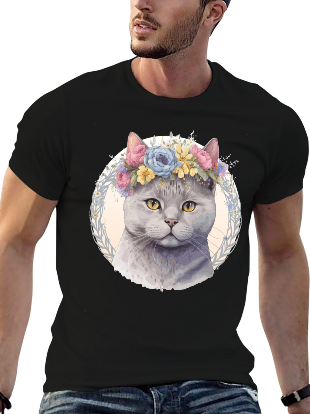 Cat with Floral Crown T-Shirt - Unique Design