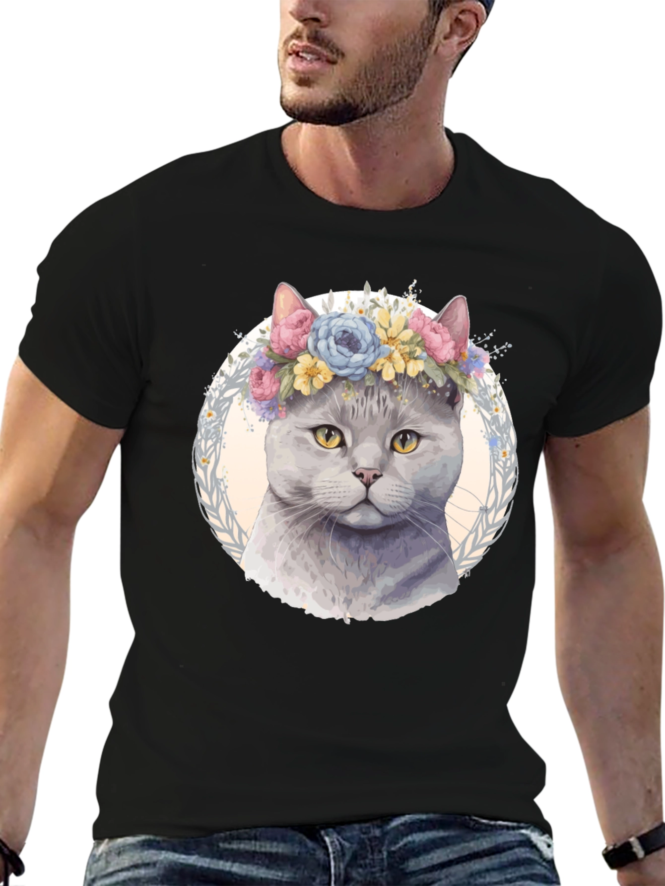 Cat with Floral Crown T-Shirt - Unique Design
