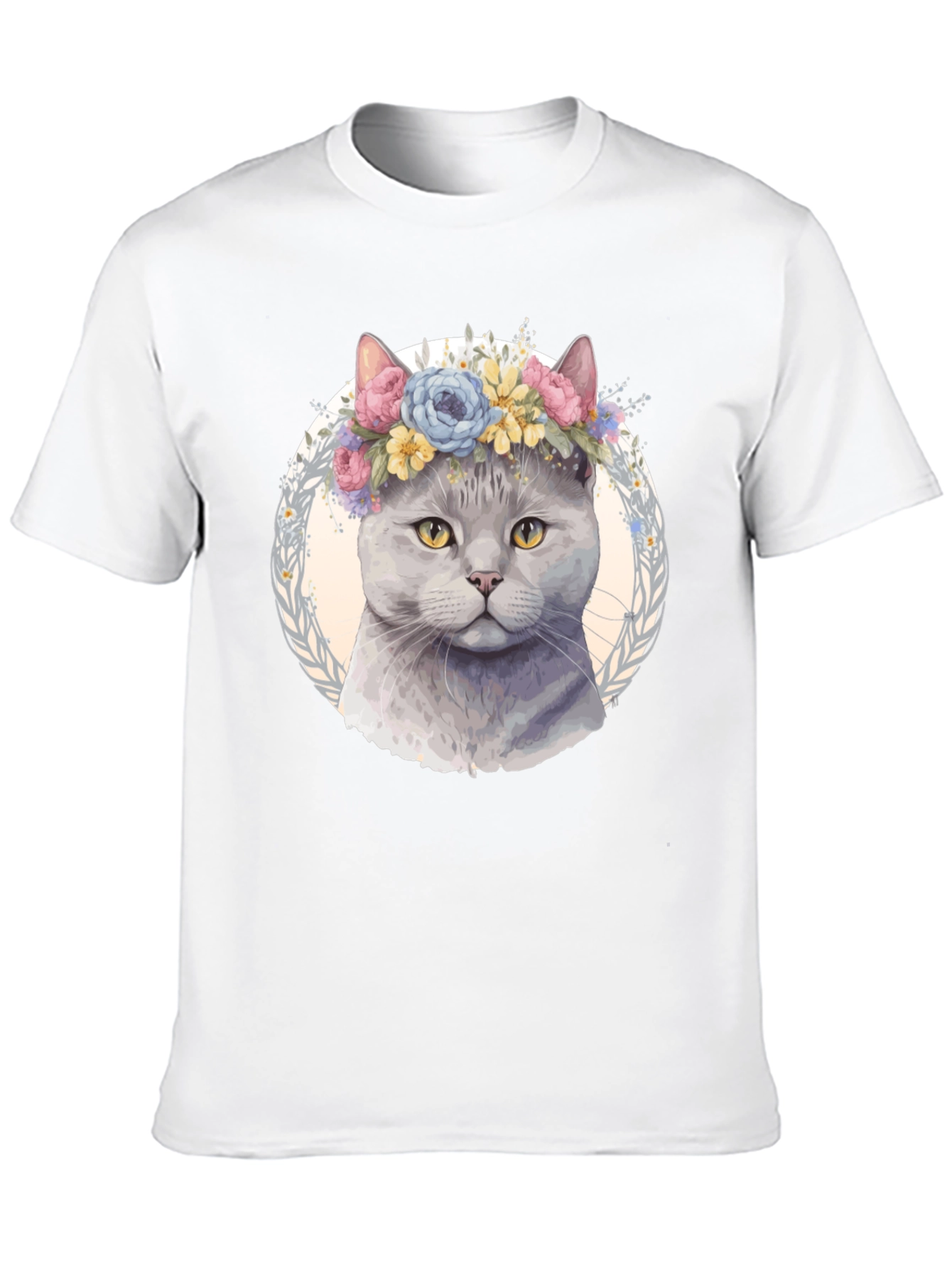 Cat with Floral Crown T-Shirt - Unique Design