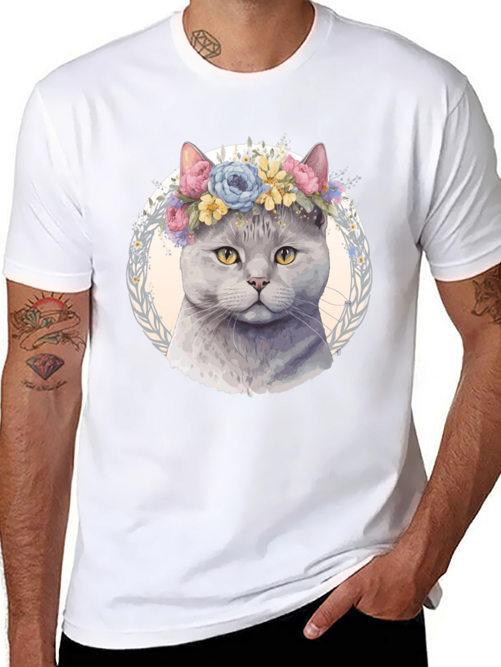 Cat with Floral Crown T-Shirt - Unique Design