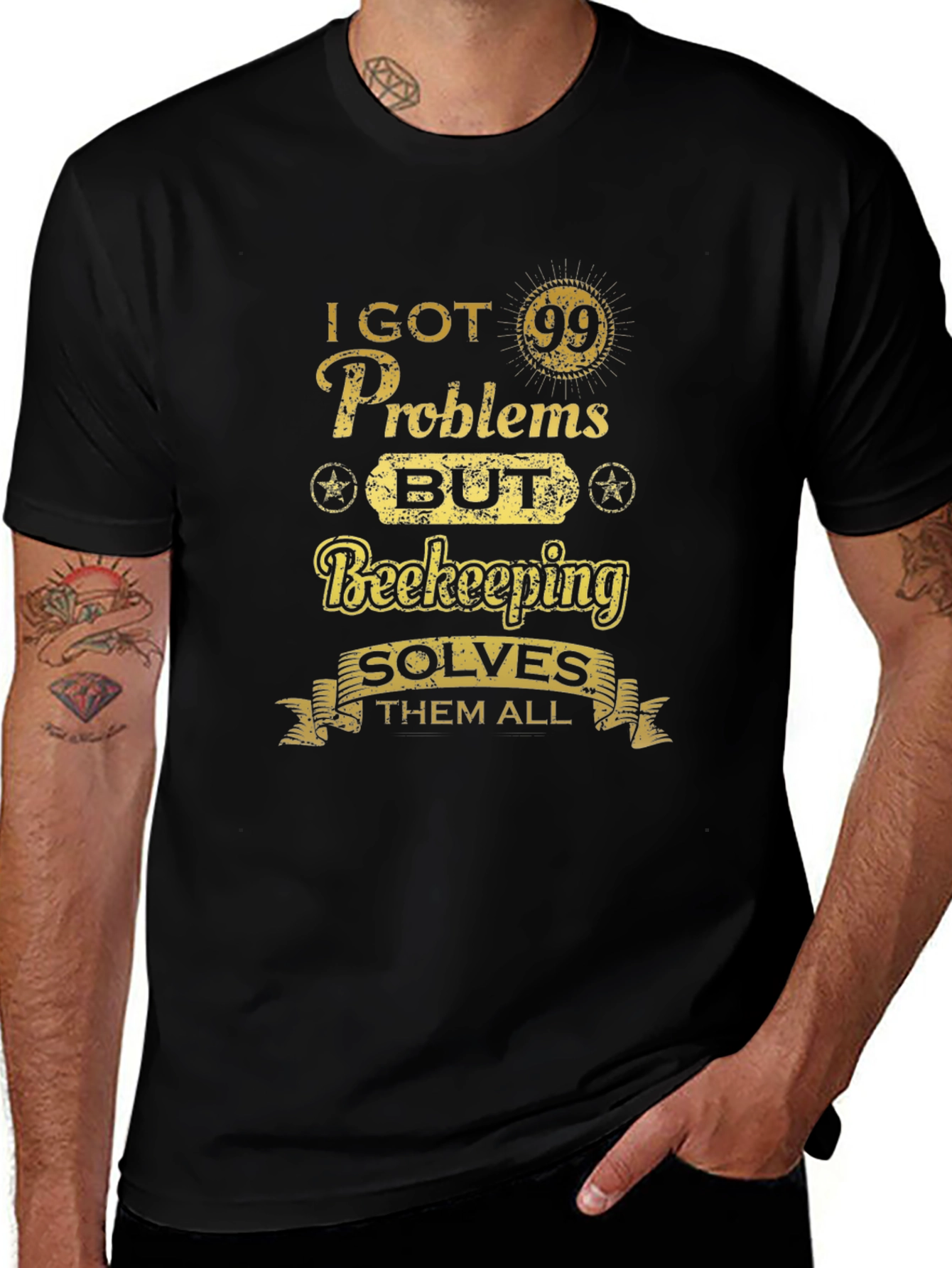 Beekeeping Solves All T-Shirt - Mens Black Tee