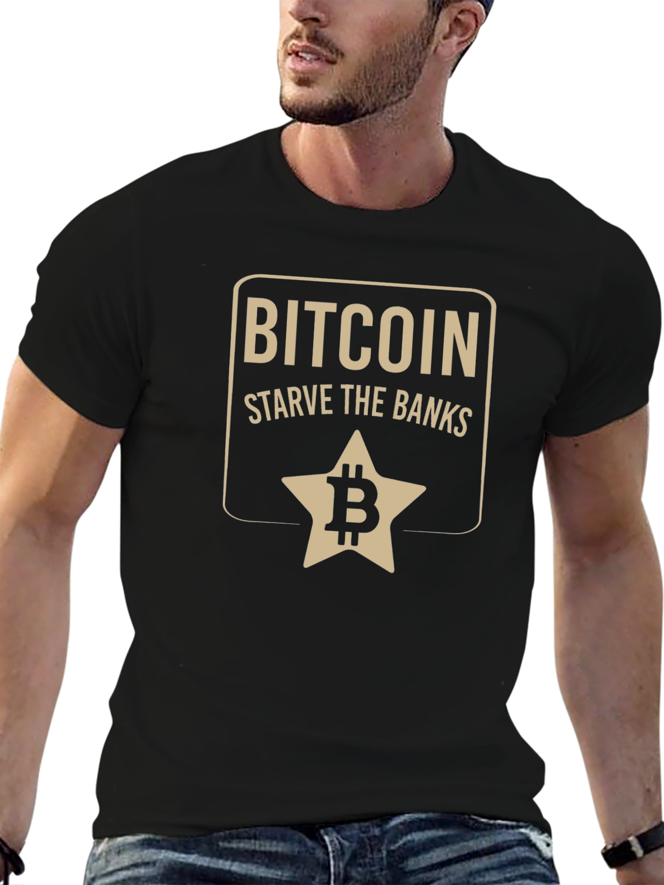 Bitcoin Starve the Banks Graphic T-Shirt