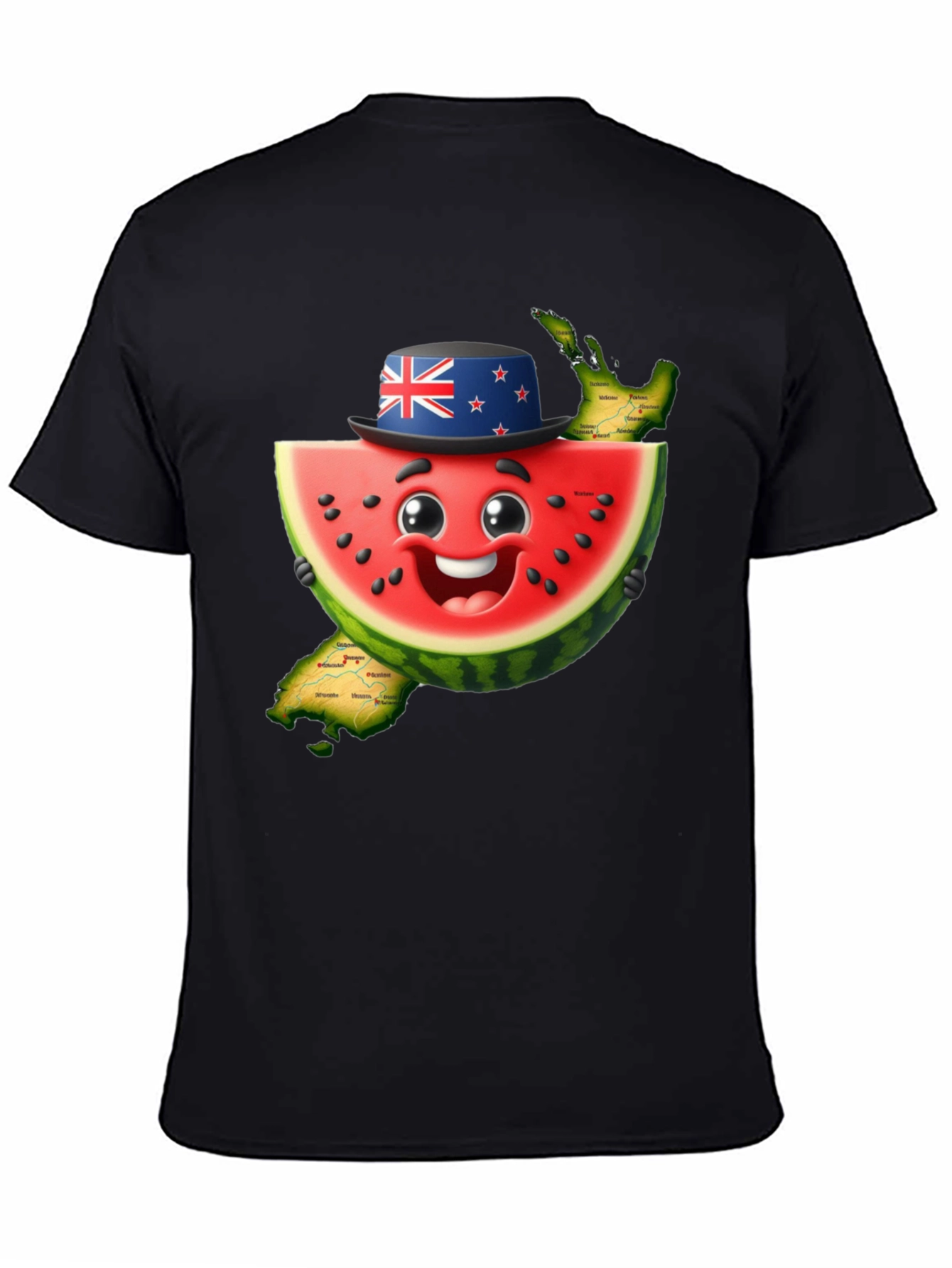 Novelty Watermelon New Zealand Map Graphic T-Shirt
