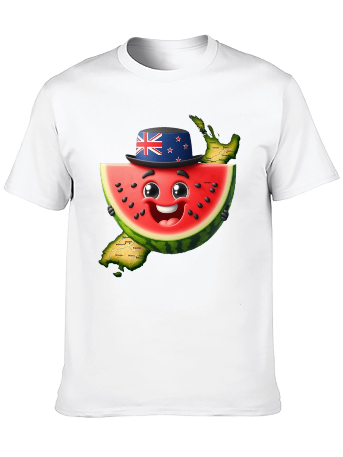 Novelty Watermelon New Zealand Map Graphic T-Shirt