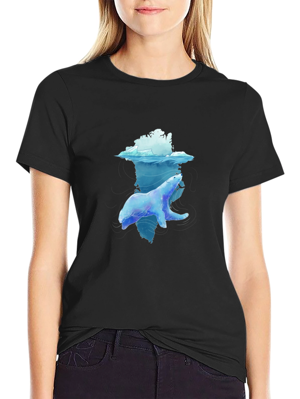 Polar Bear Graphic Tee - Black Crew Neck T-Shirt