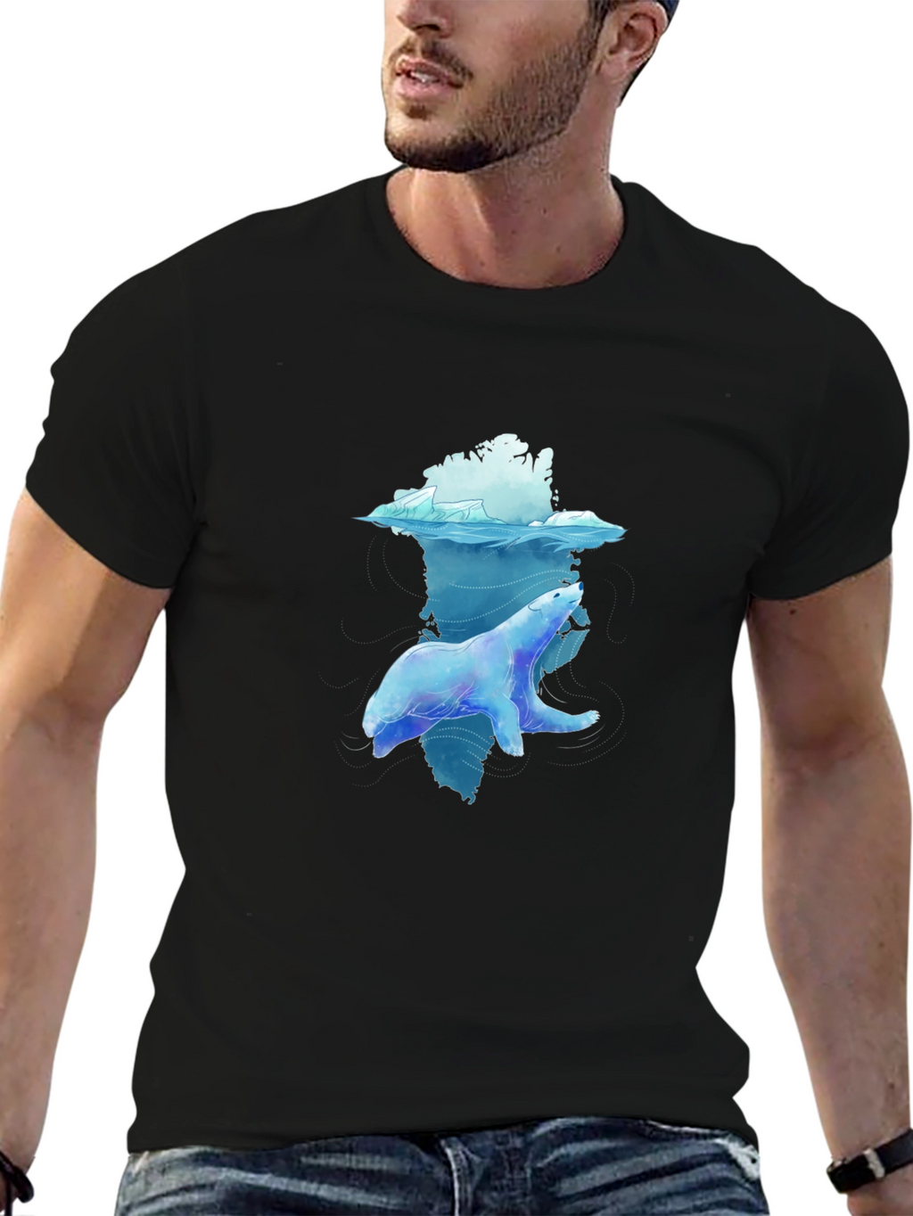 Polar Bear Graphic Tee - Black Crew Neck T-Shirt