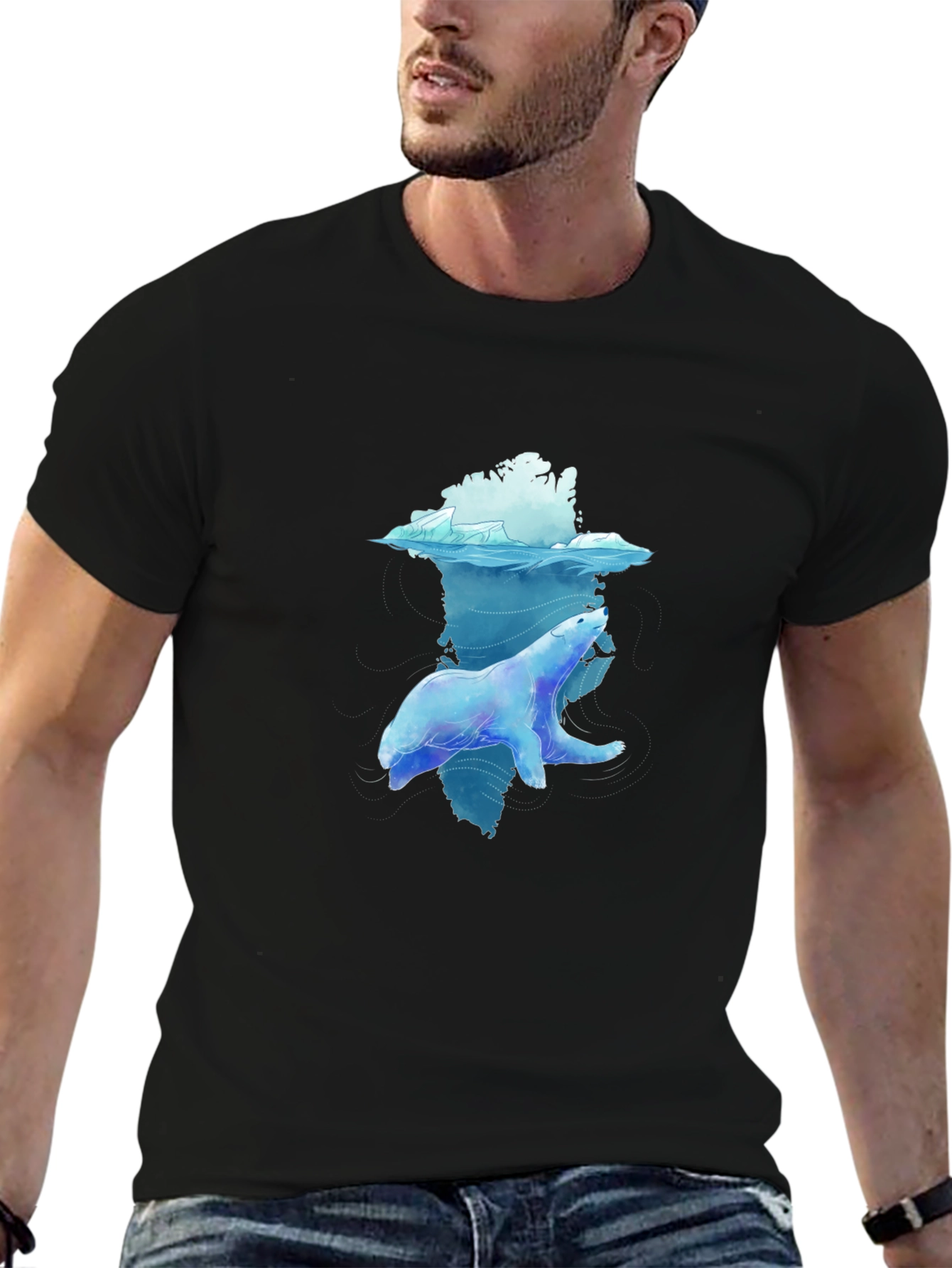Polar Bear Graphic Tee - Black Crew Neck T-Shirt