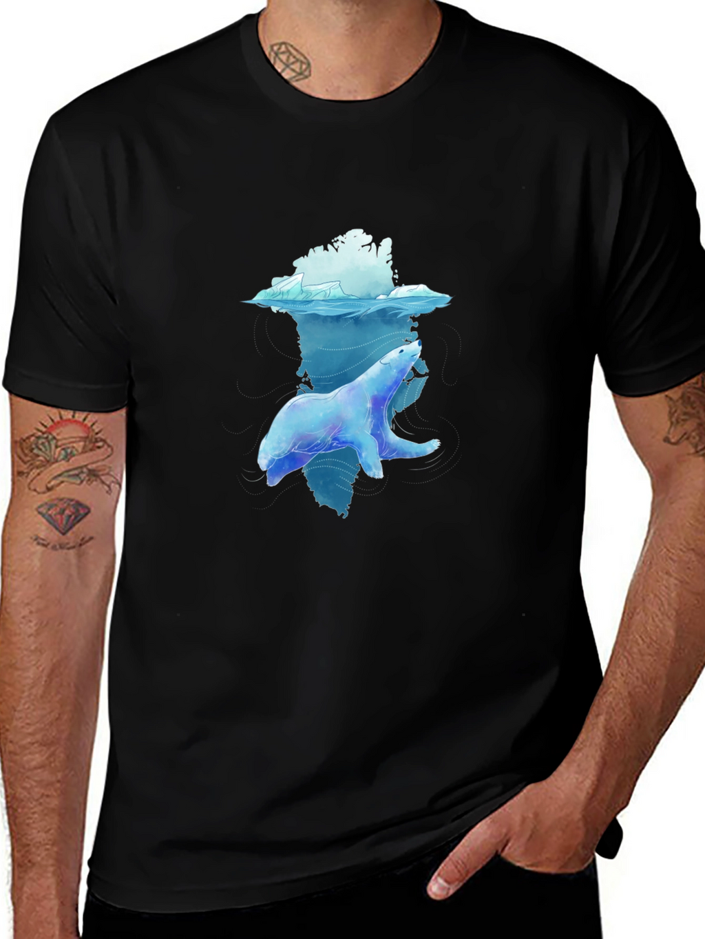 Polar Bear Graphic Tee - Black Crew Neck T-Shirt