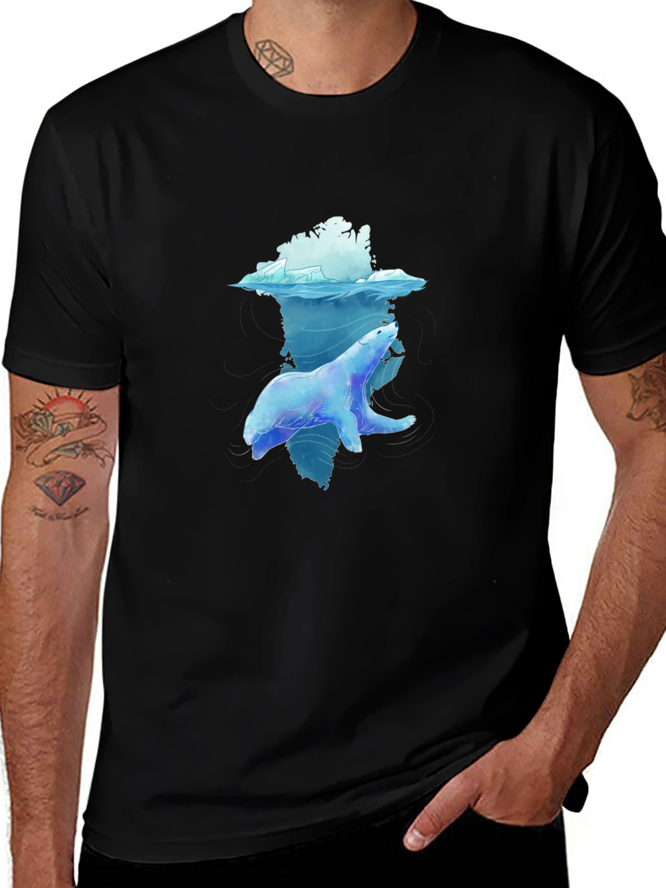Polar Bear Graphic Tee - Black Crew Neck T-Shirt