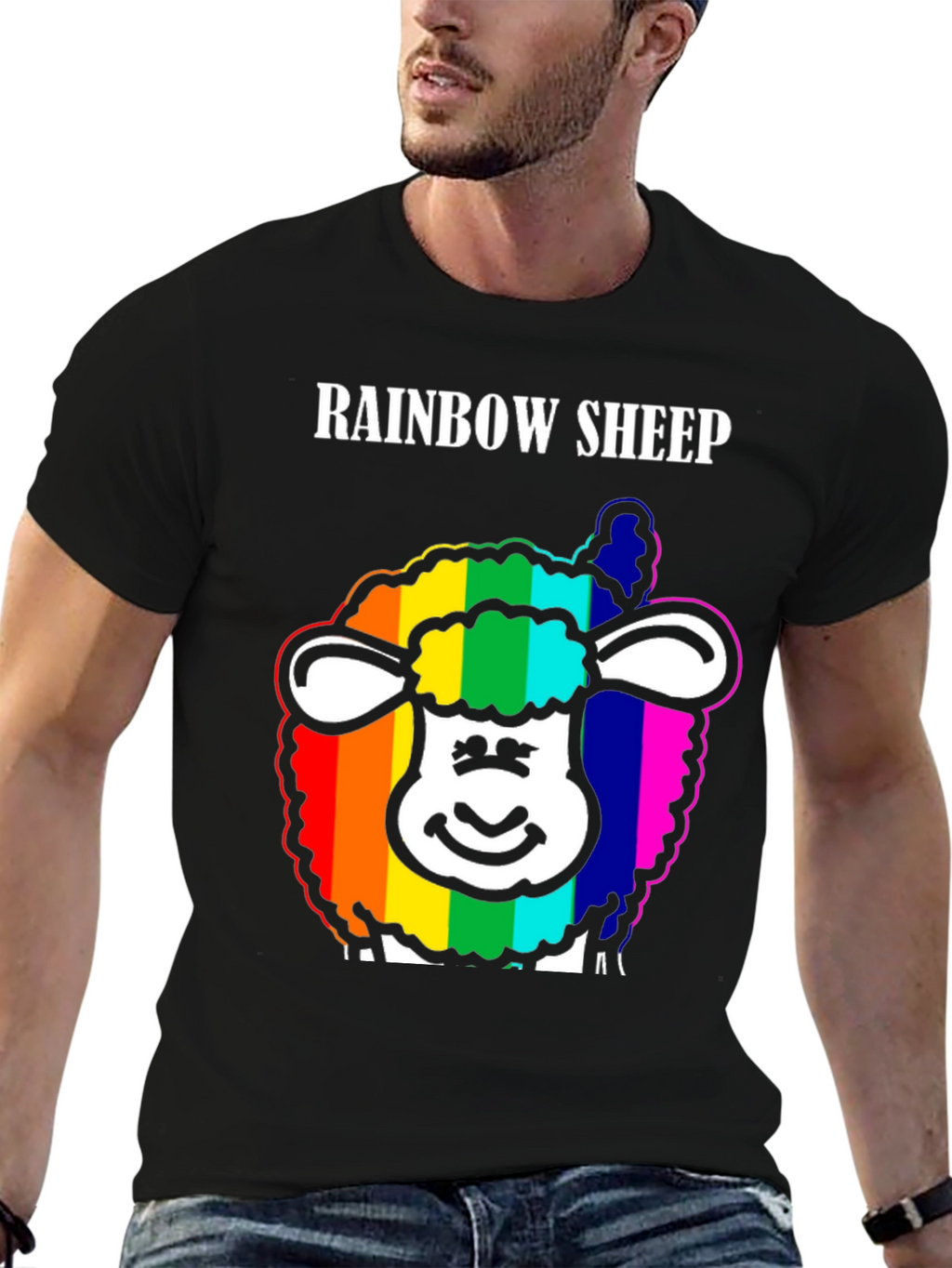 Rainbow Sheep Graphic Tee - Black Cotton Blend