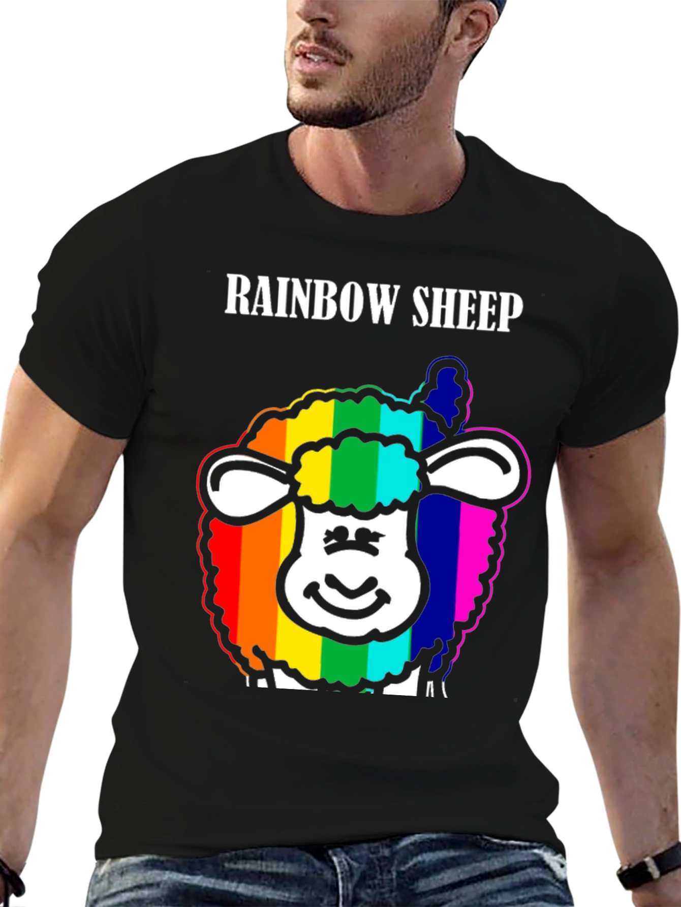 Rainbow Sheep Graphic Tee - Black Cotton Blend