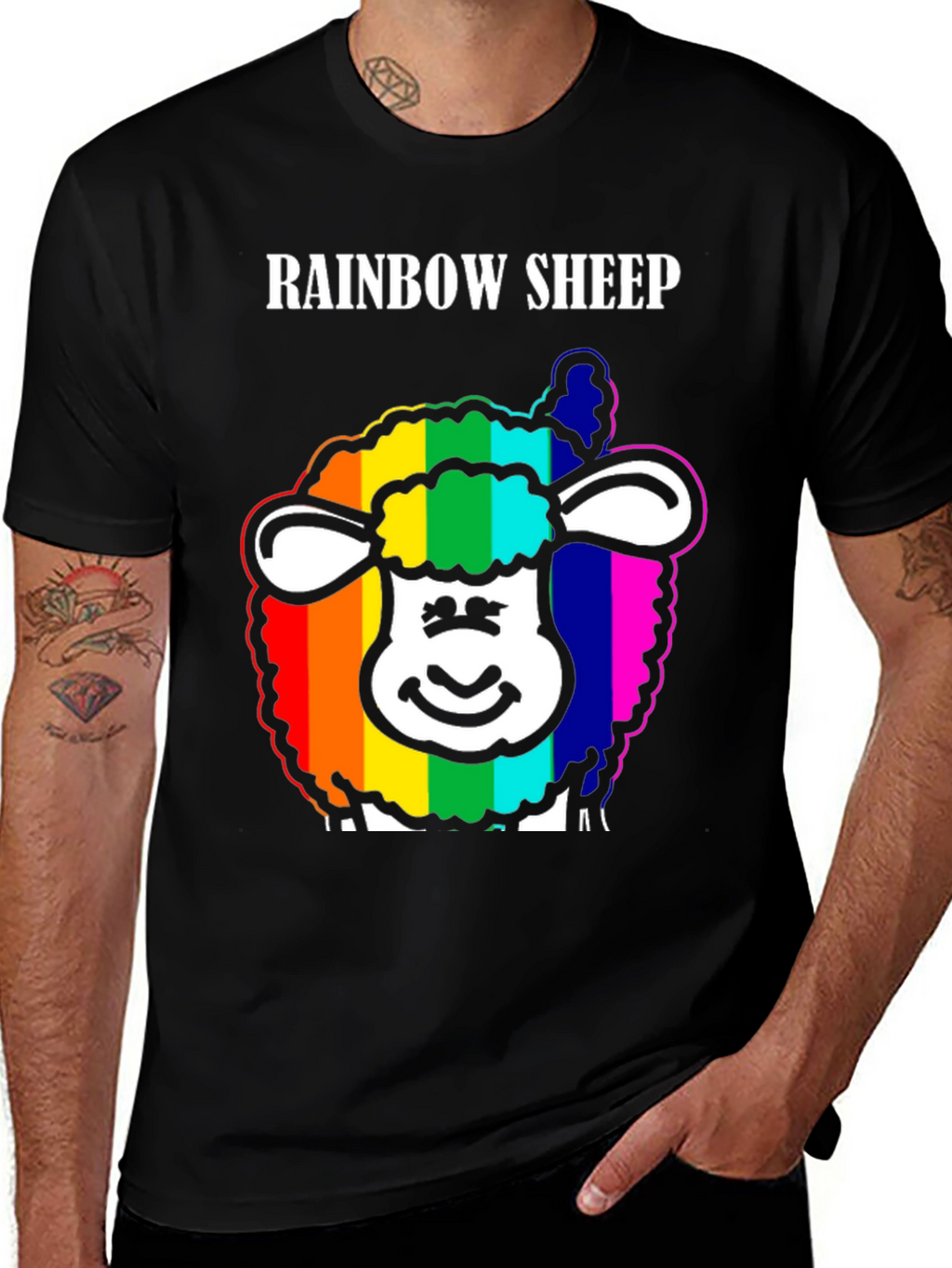 Rainbow Sheep Graphic Tee - Black Cotton Blend