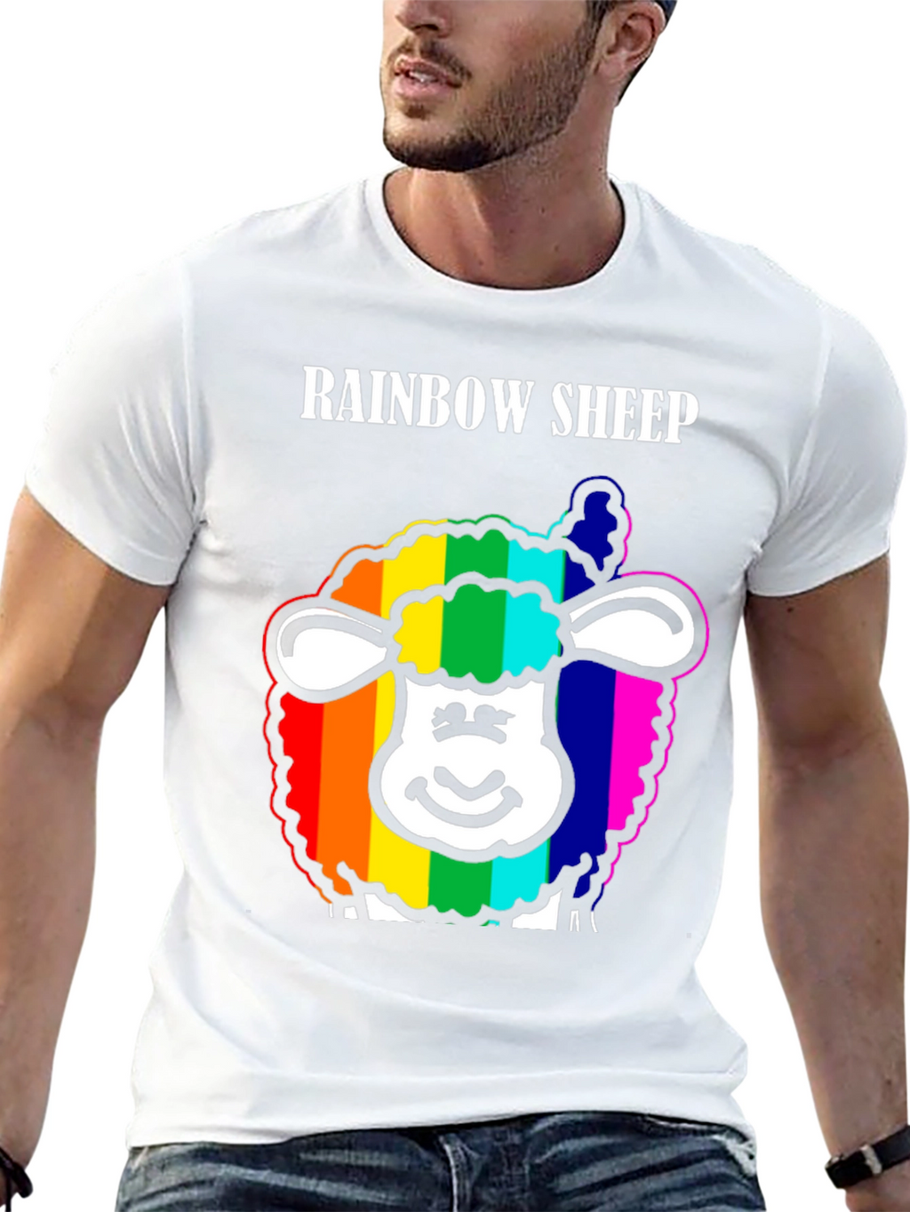 Rainbow Sheep Graphic Tee - Black Cotton Blend