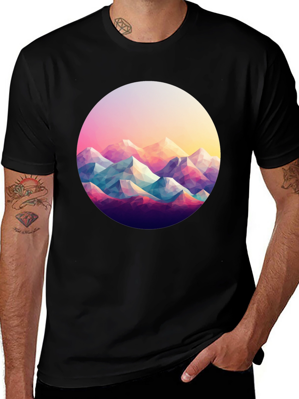 Geometric Mountainscape Black T-Shirt