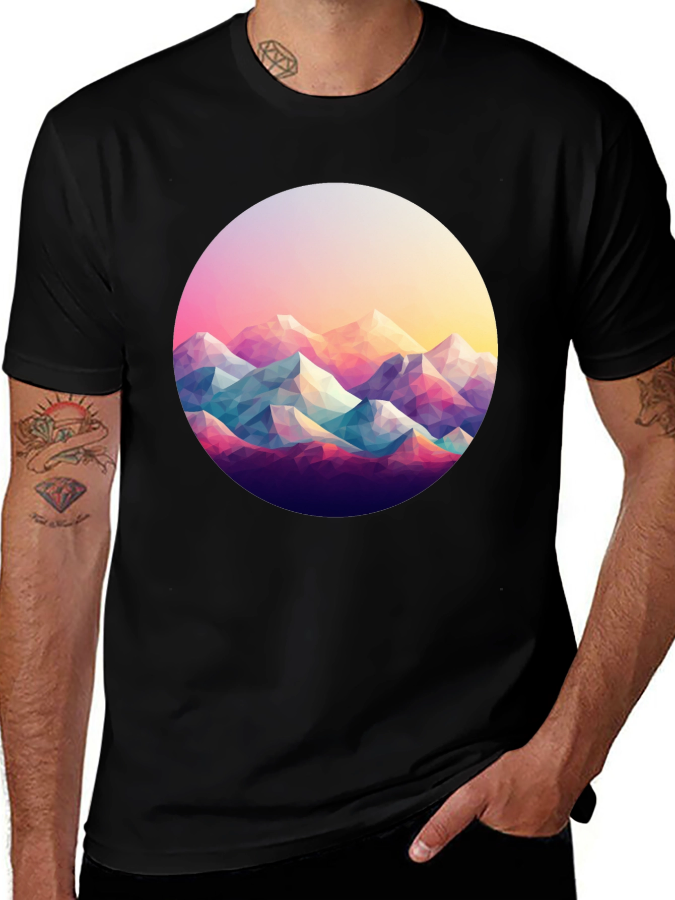 Geometric Mountainscape Black T-Shirt