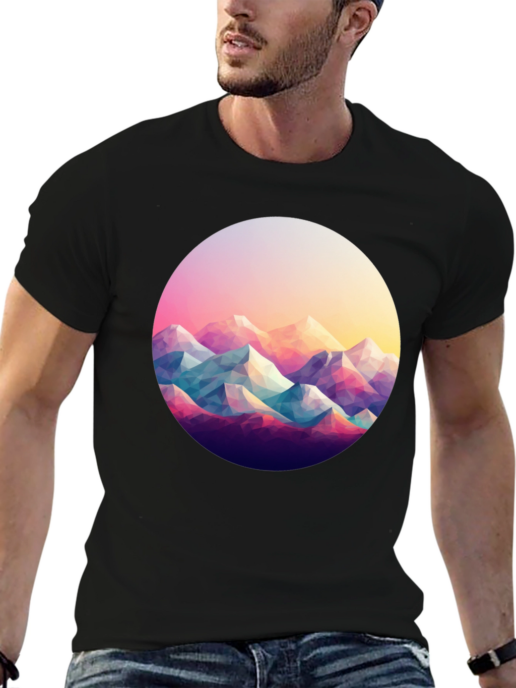 Geometric Mountainscape Black T-Shirt