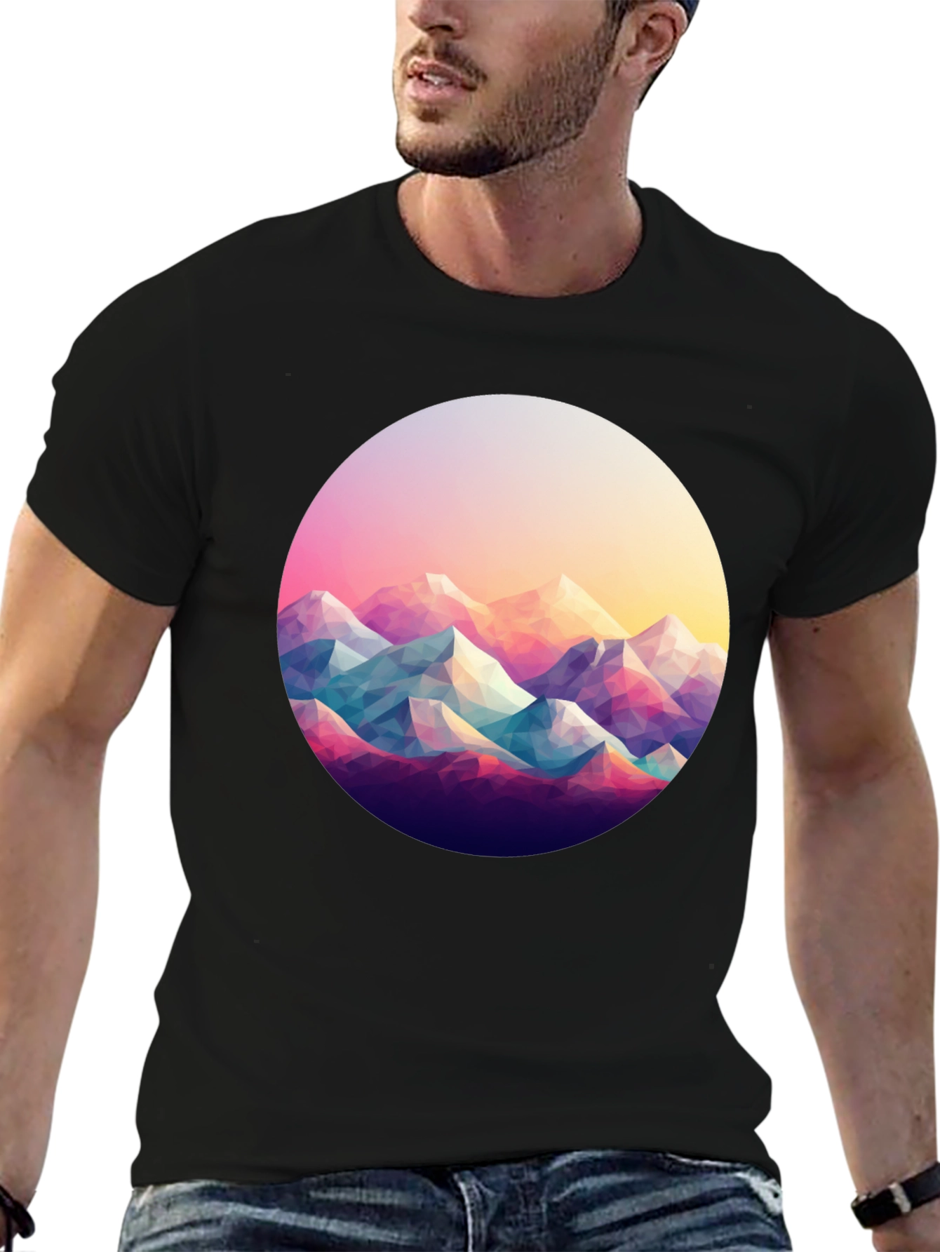 Geometric Mountainscape Black T-Shirt