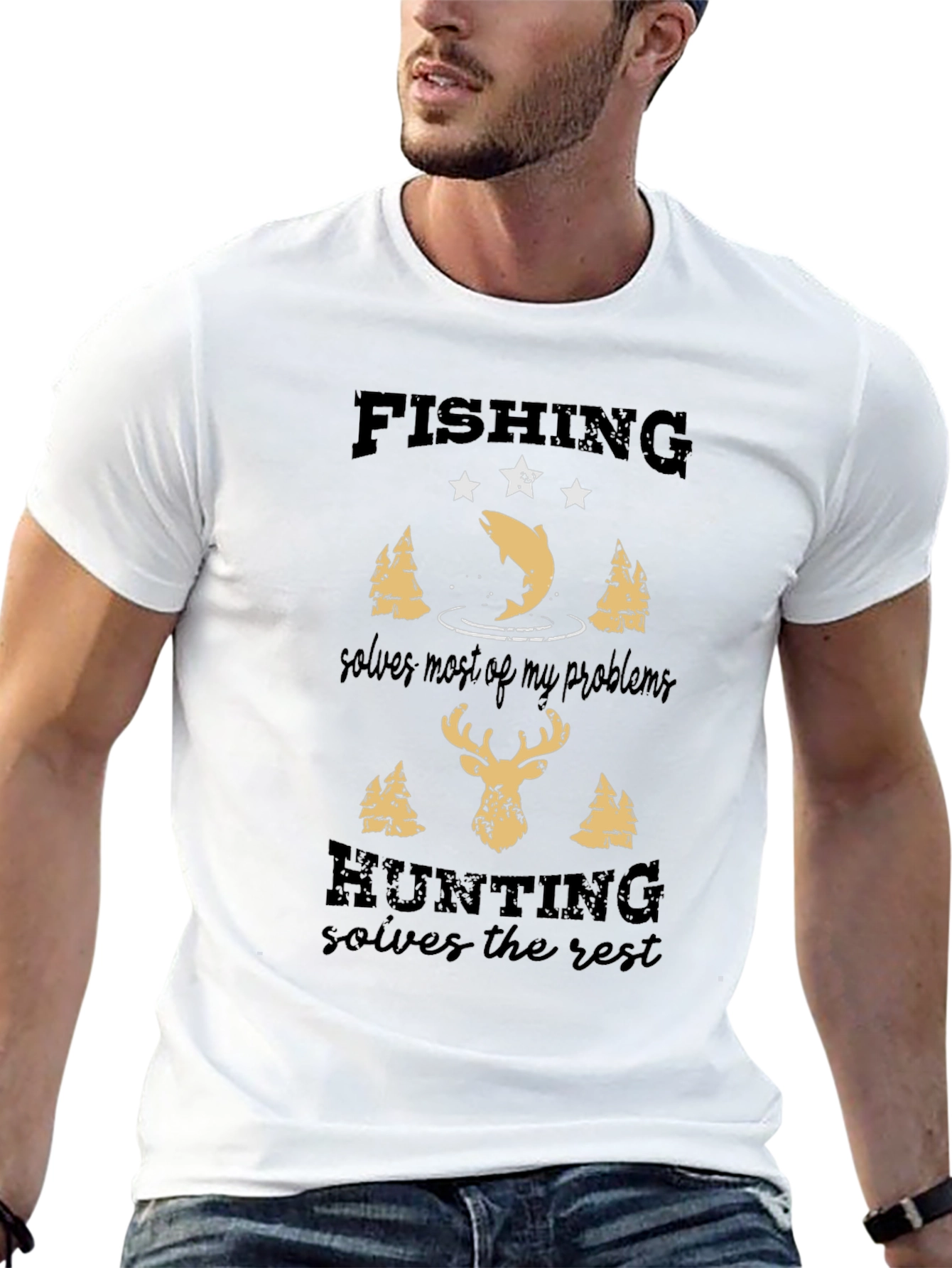 Fishing & Hunting Solves It All Graphic Tee