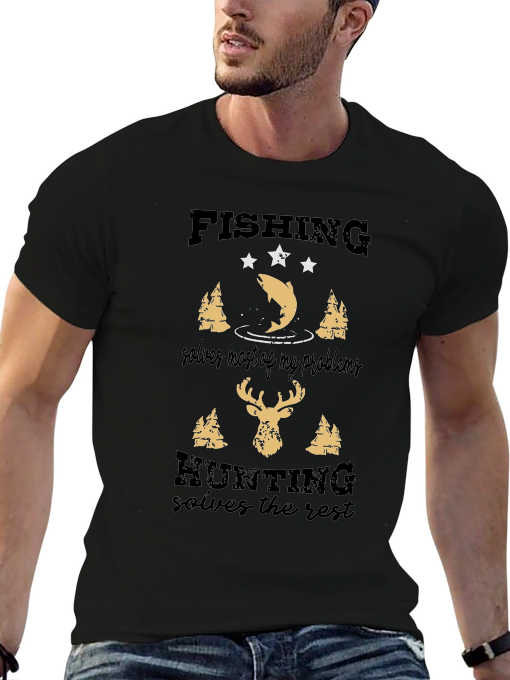 Fishing & Hunting Solves It All Graphic Tee