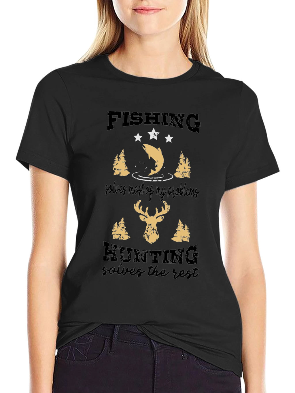Fishing & Hunting Solves It All Graphic Tee