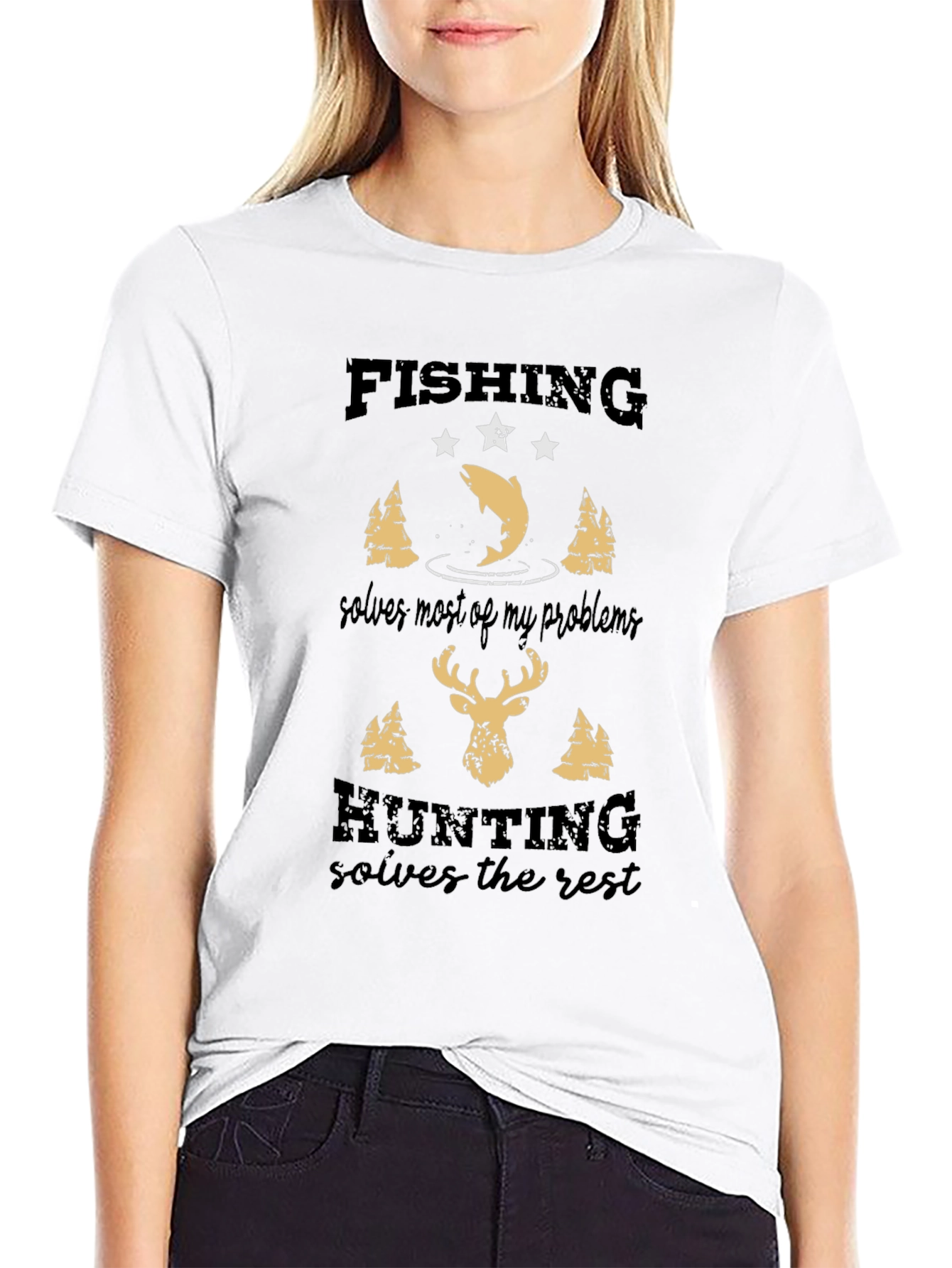 Fishing & Hunting Solves It All Graphic Tee
