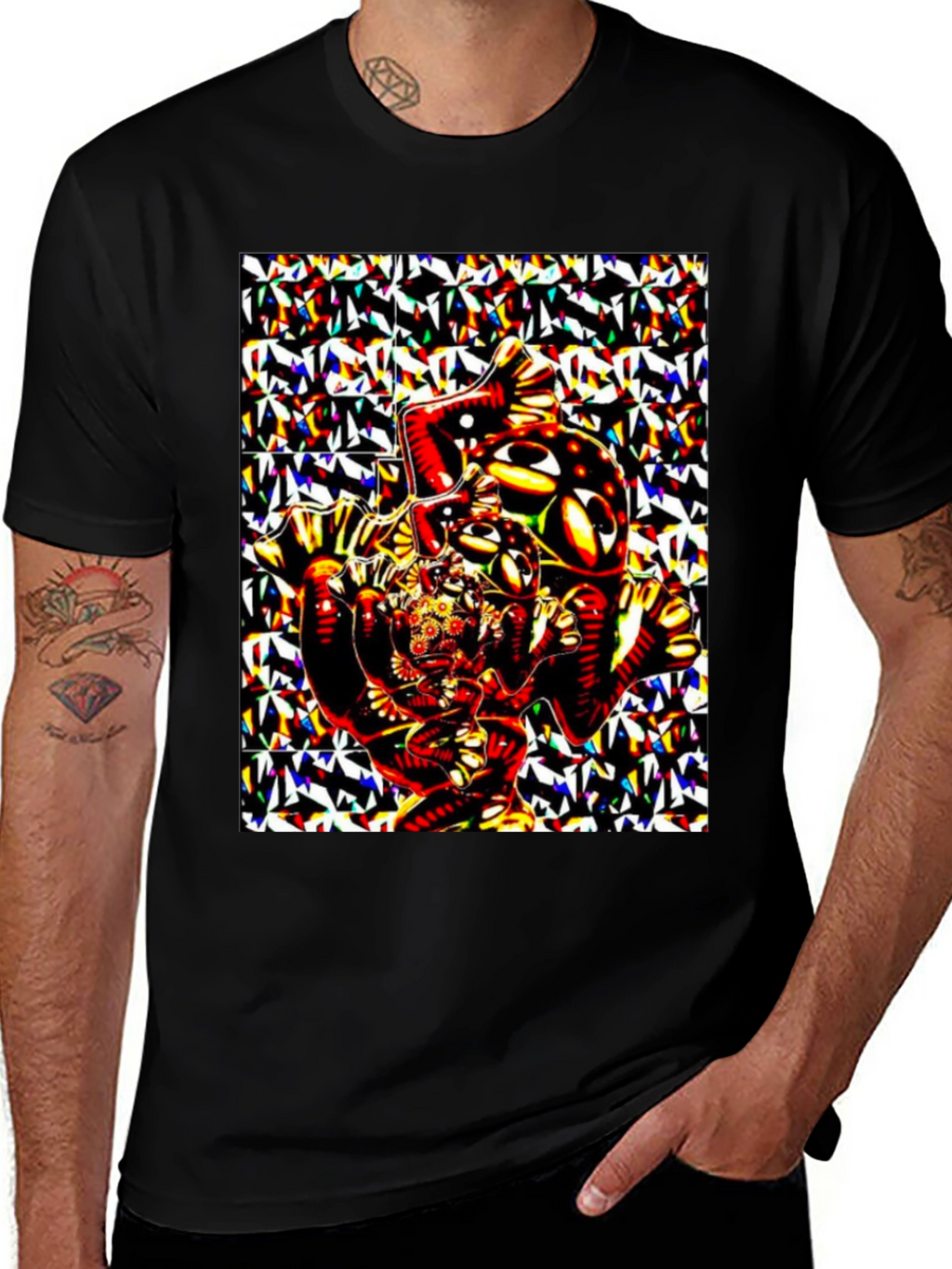 Abstract Geometric Print Black T-Shirt
