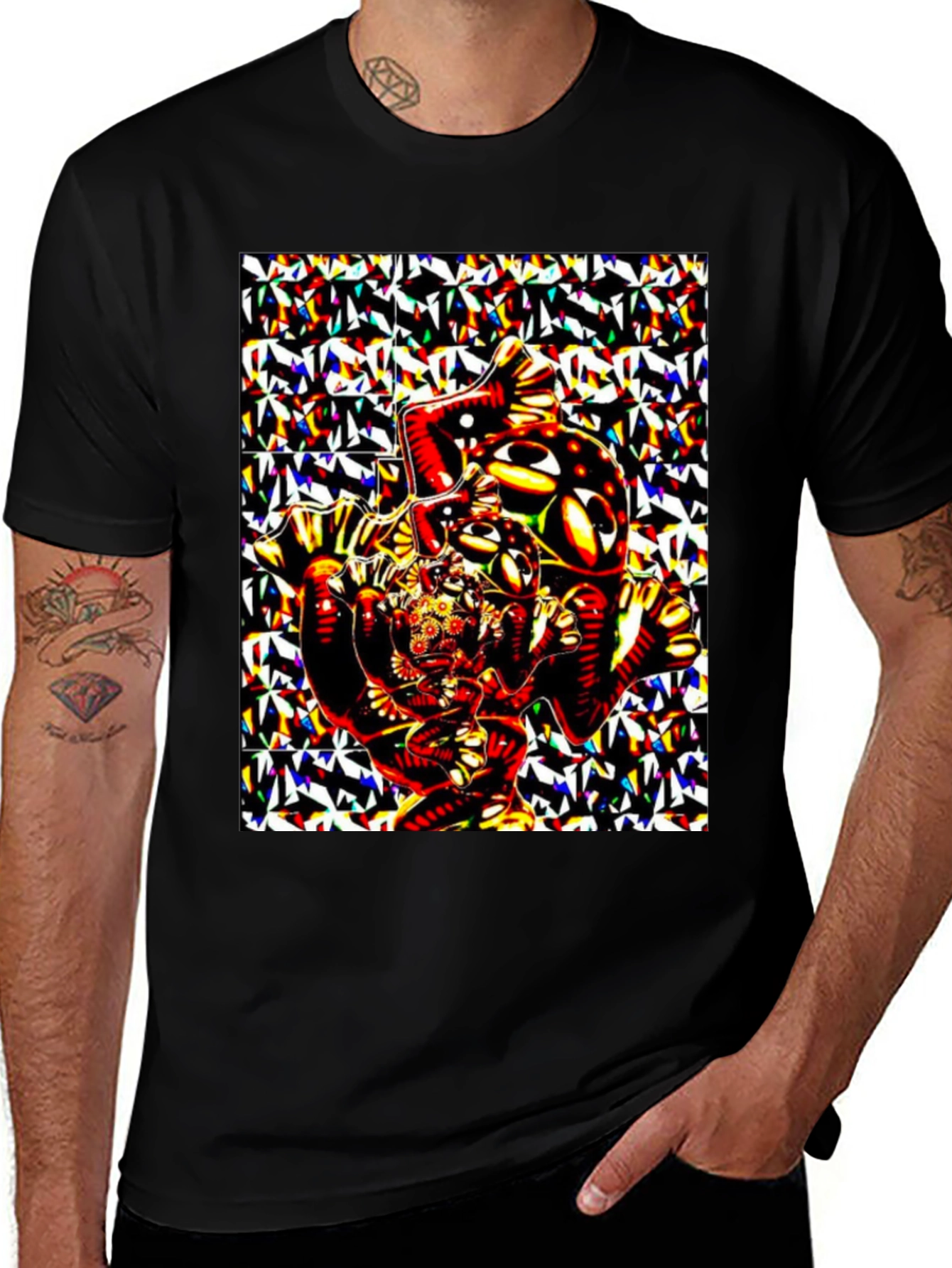 Abstract Geometric Print Black T-Shirt