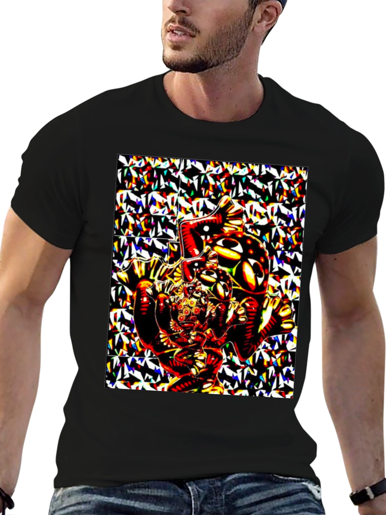 Abstract Geometric Print Black T-Shirt