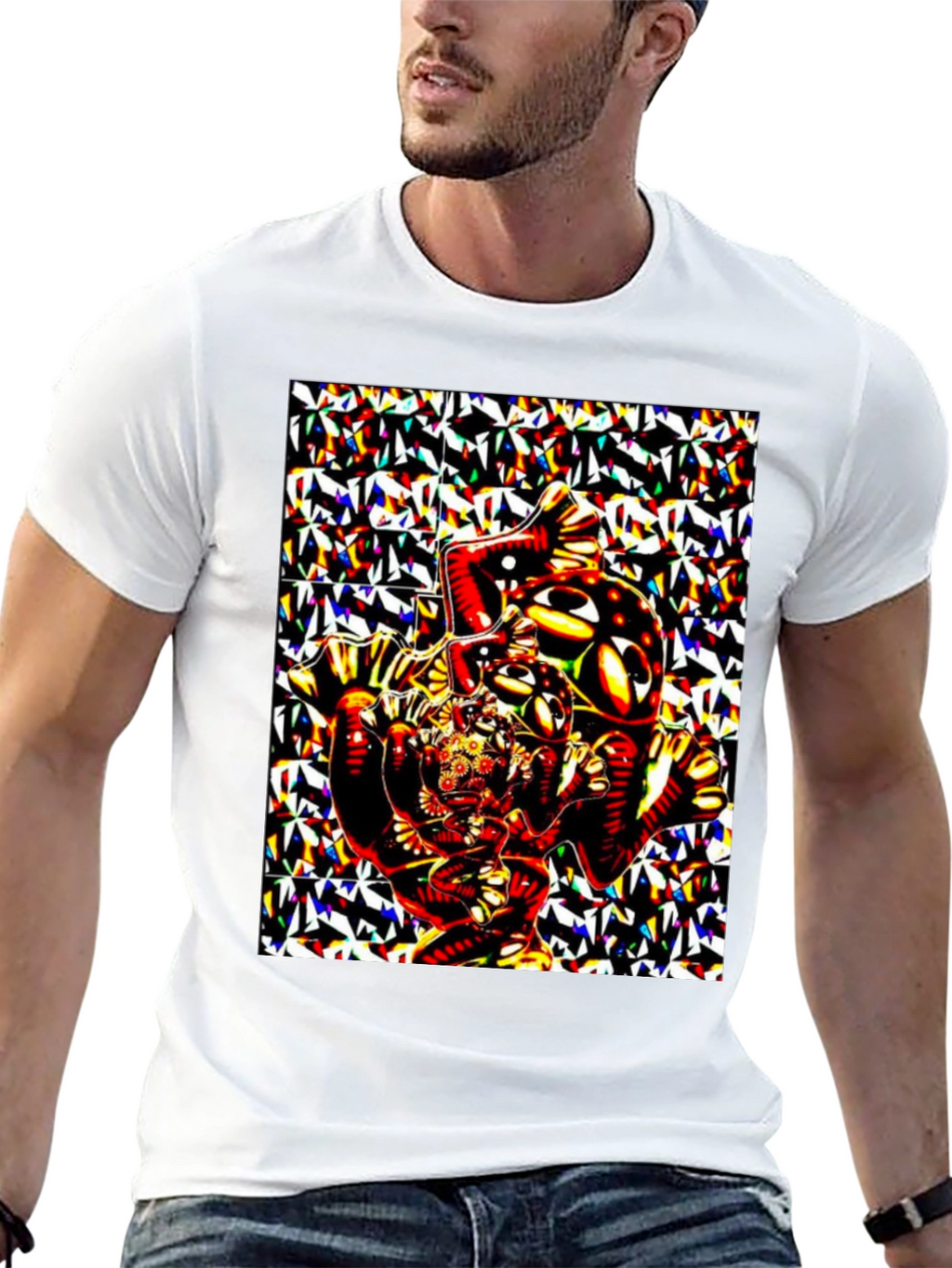 Abstract Geometric Print Black T-Shirt