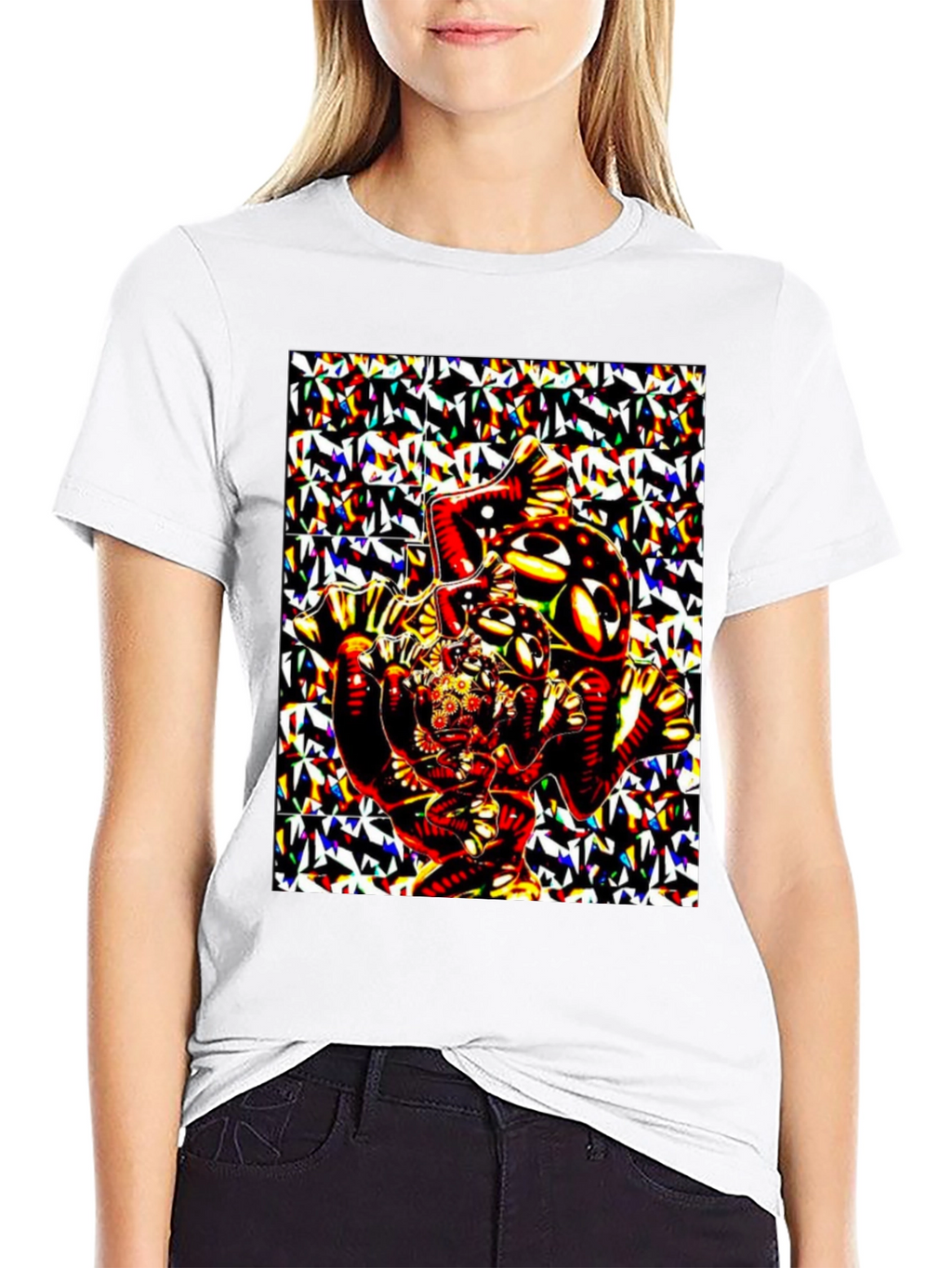 Abstract Geometric Print Black T-Shirt
