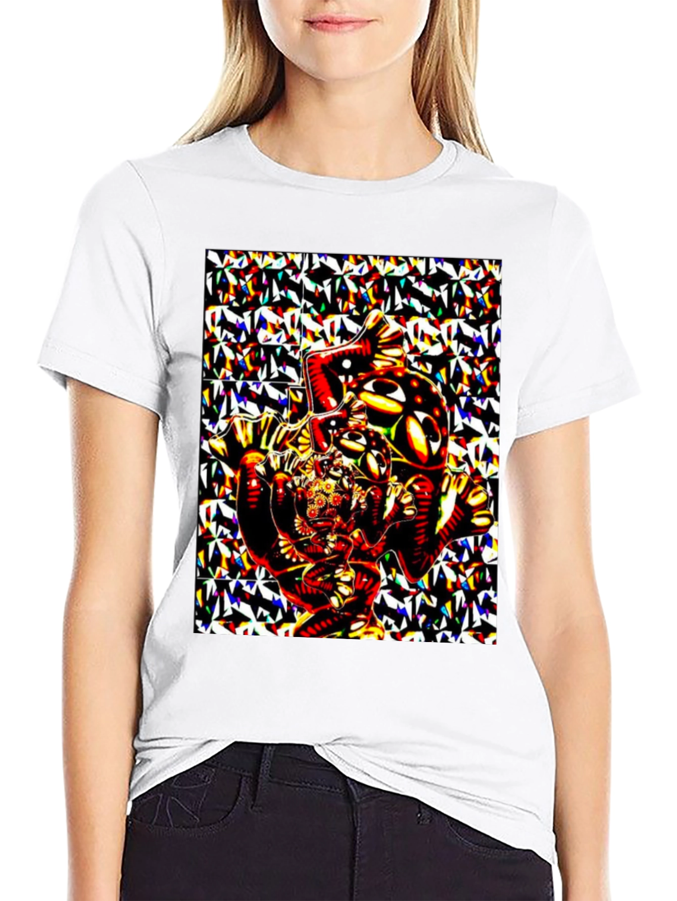 Abstract Geometric Print Black T-Shirt