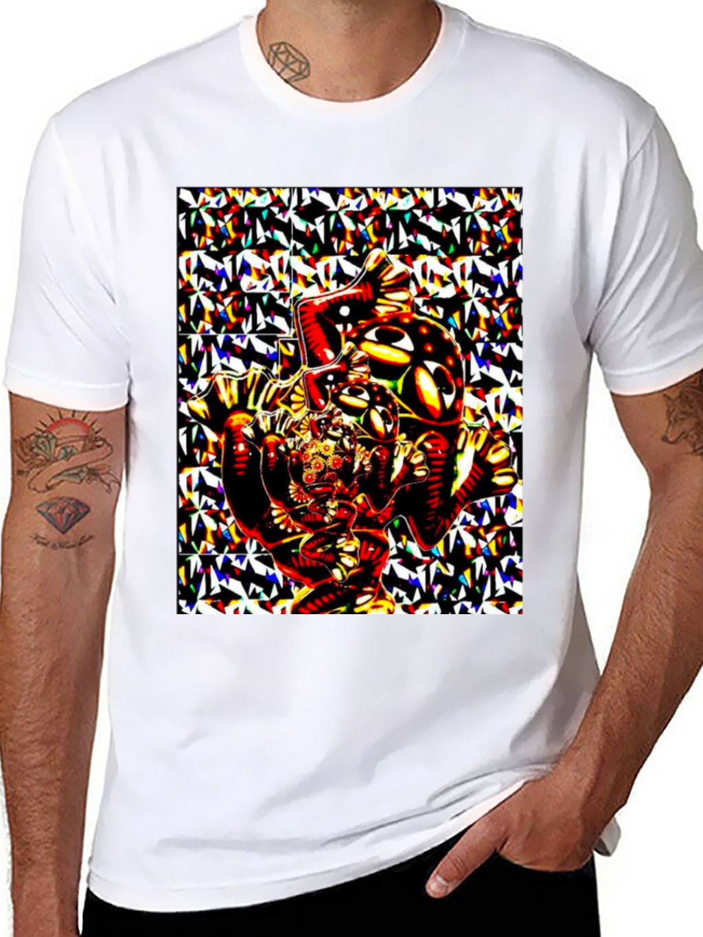 Abstract Geometric Print Black T-Shirt
