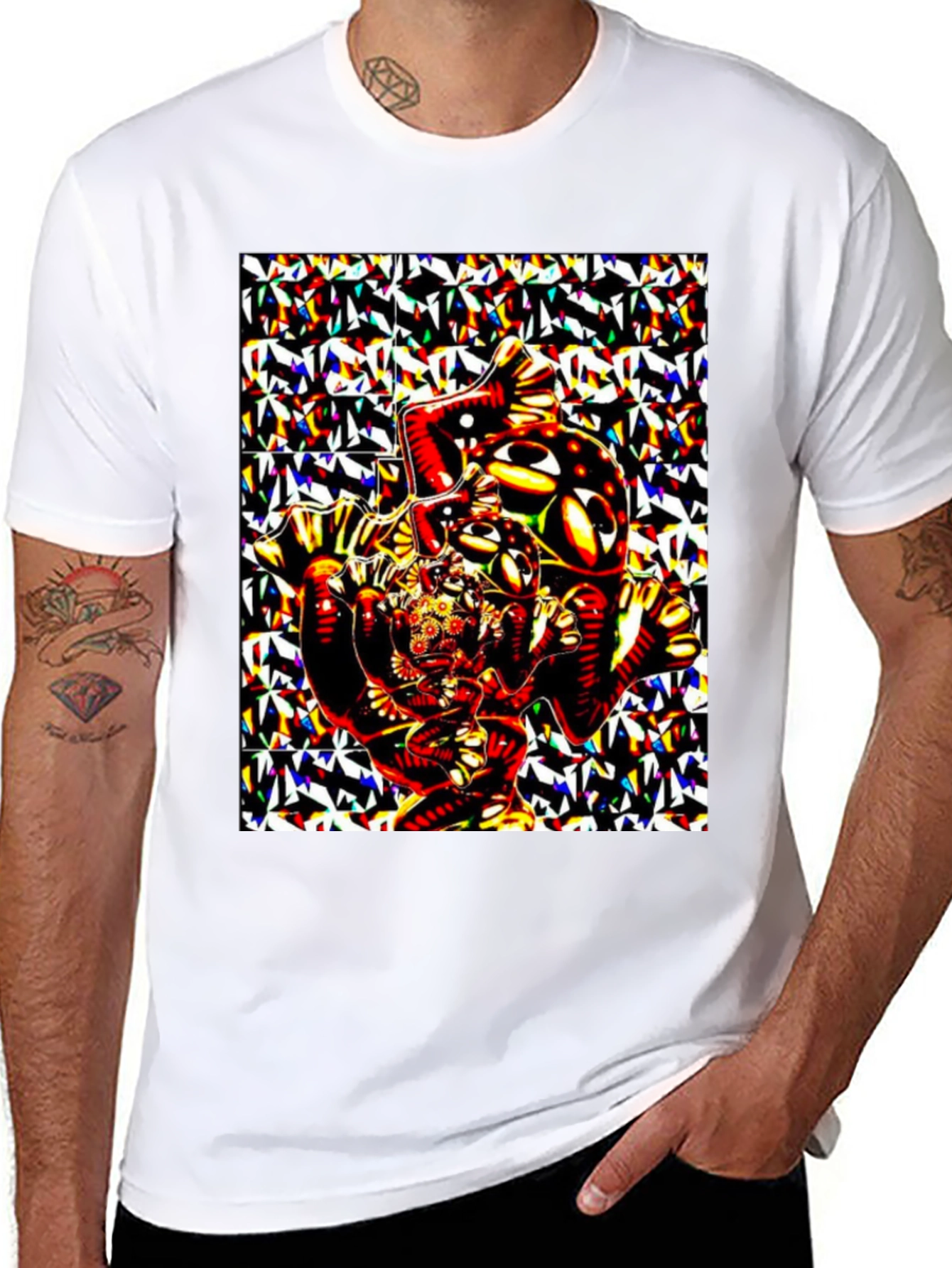 Abstract Geometric Print Black T-Shirt