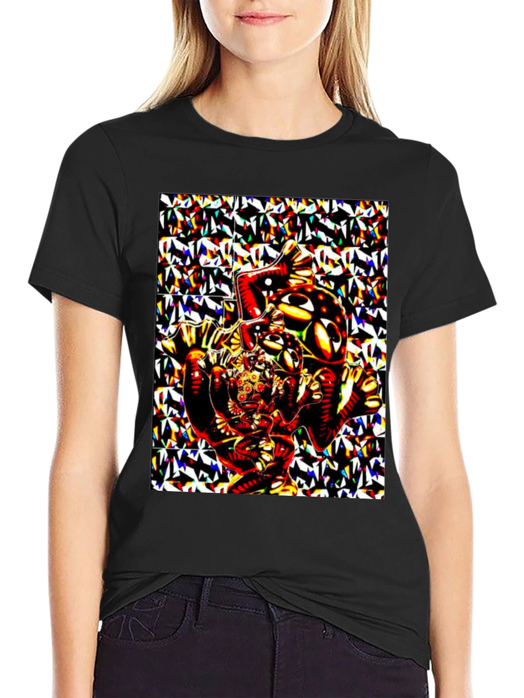 Abstract Geometric Print Black T-Shirt