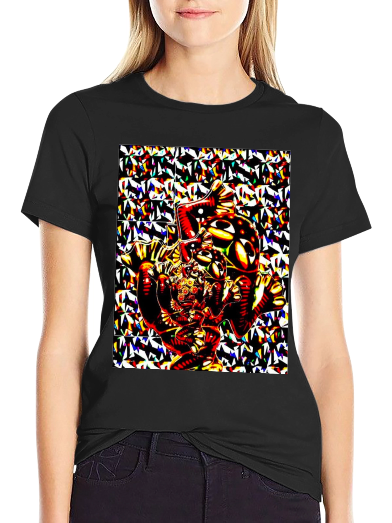 Abstract Geometric Print Black T-Shirt